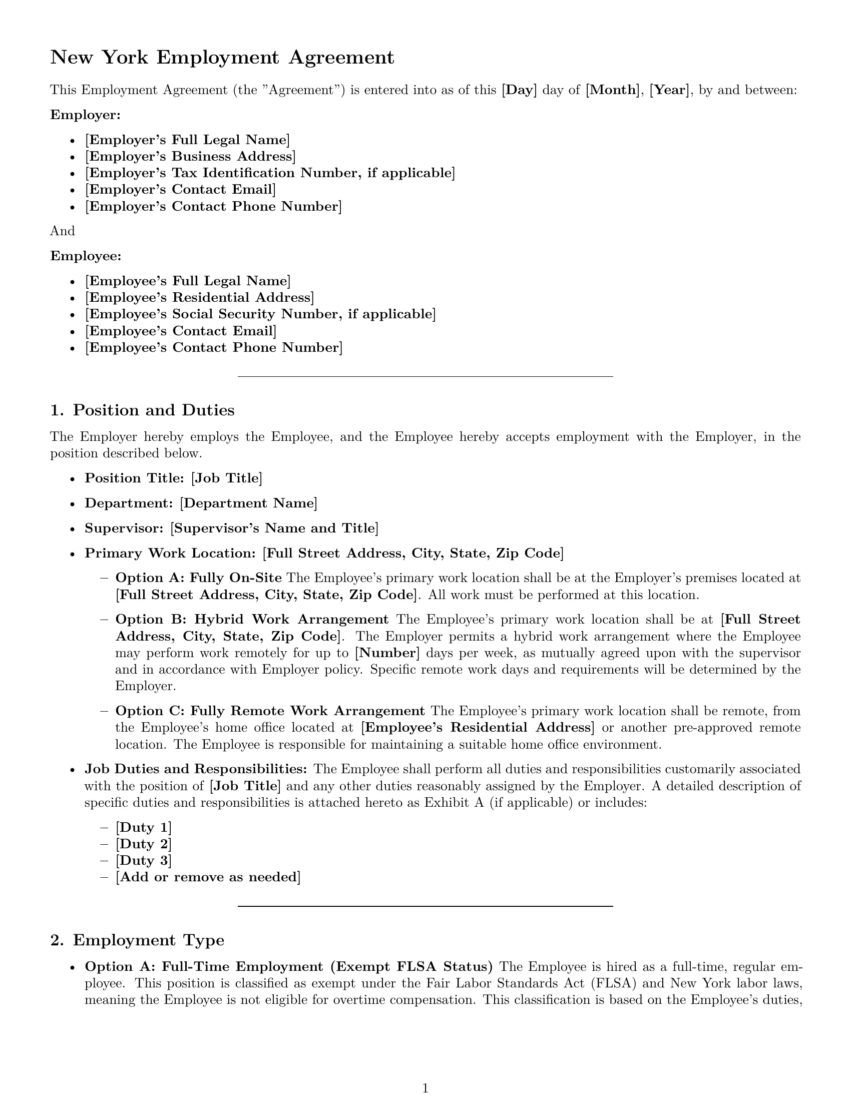 Preview page 1 of Pro New York employment contract template