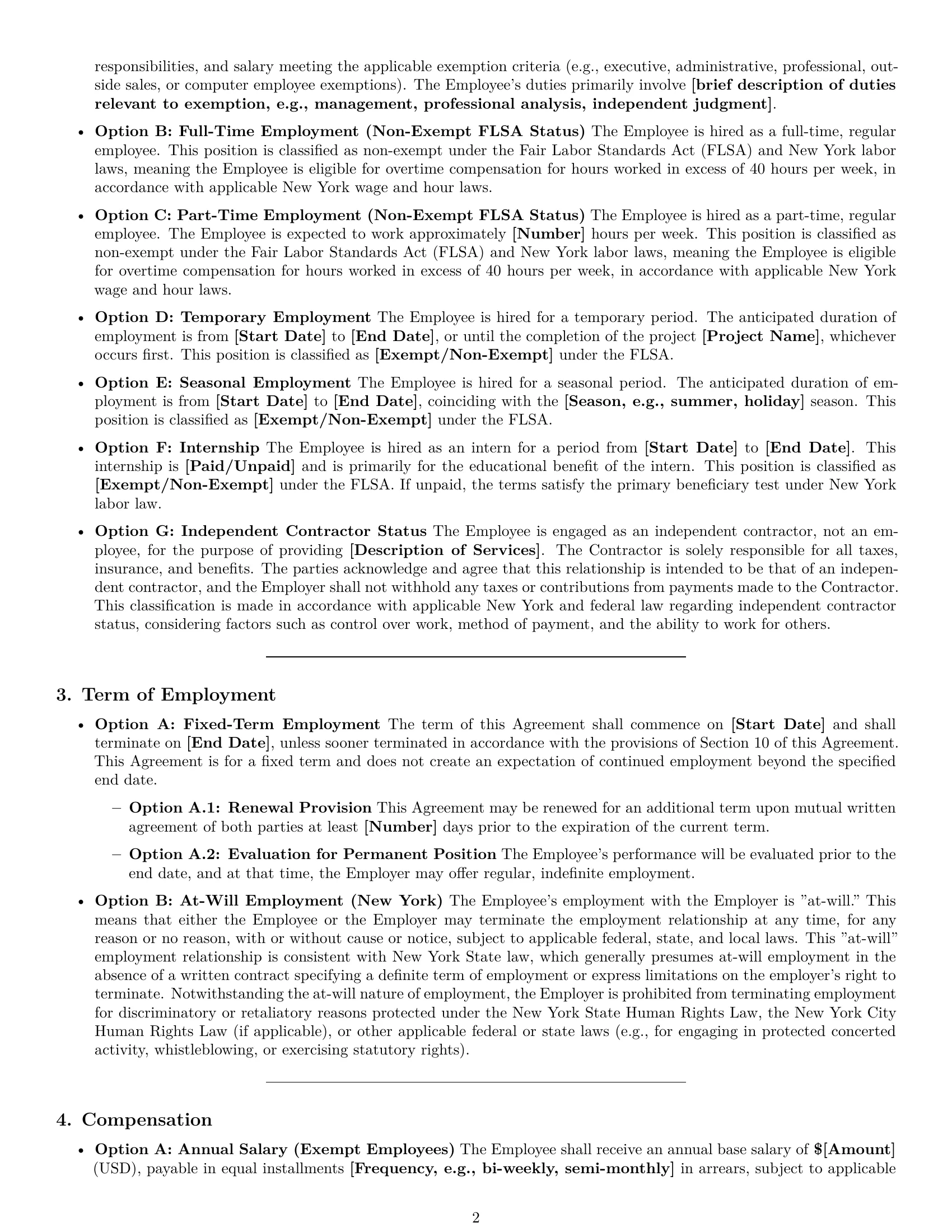 Preview page 2 of Pro New York employment contract template