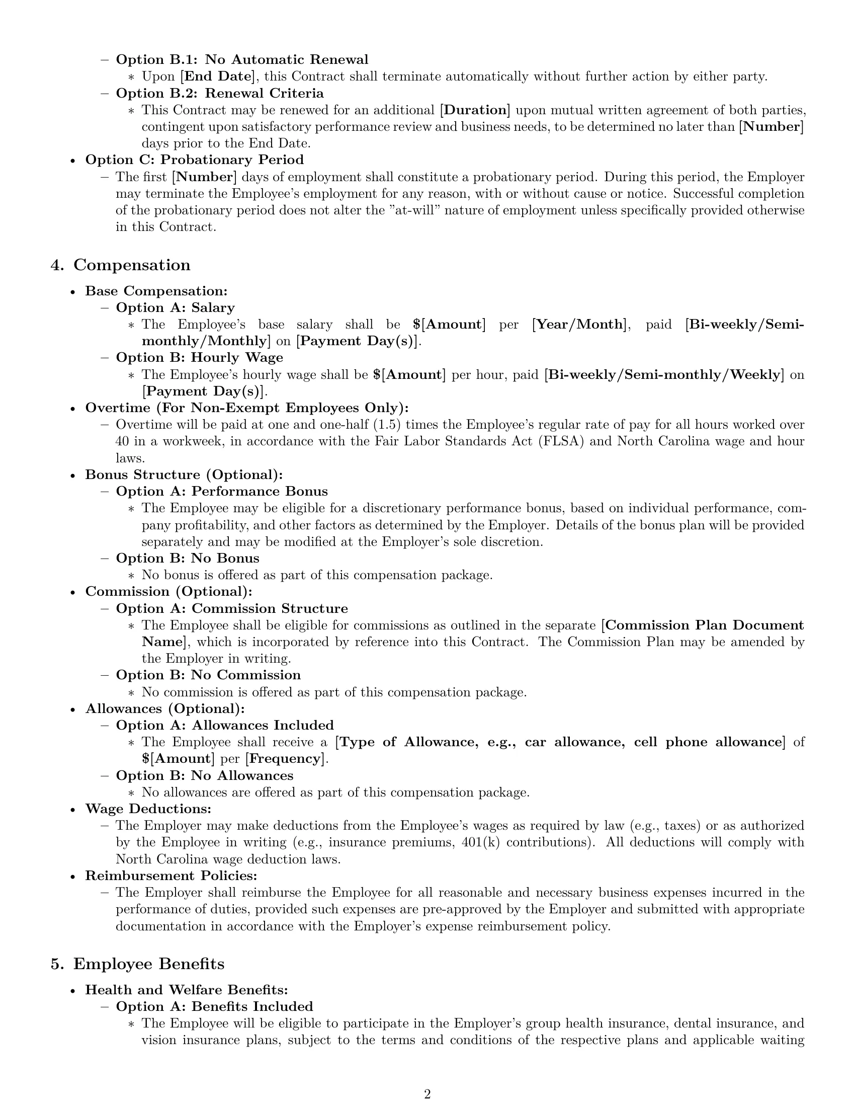 Preview page 2 of Pro North Carolina employment contract template