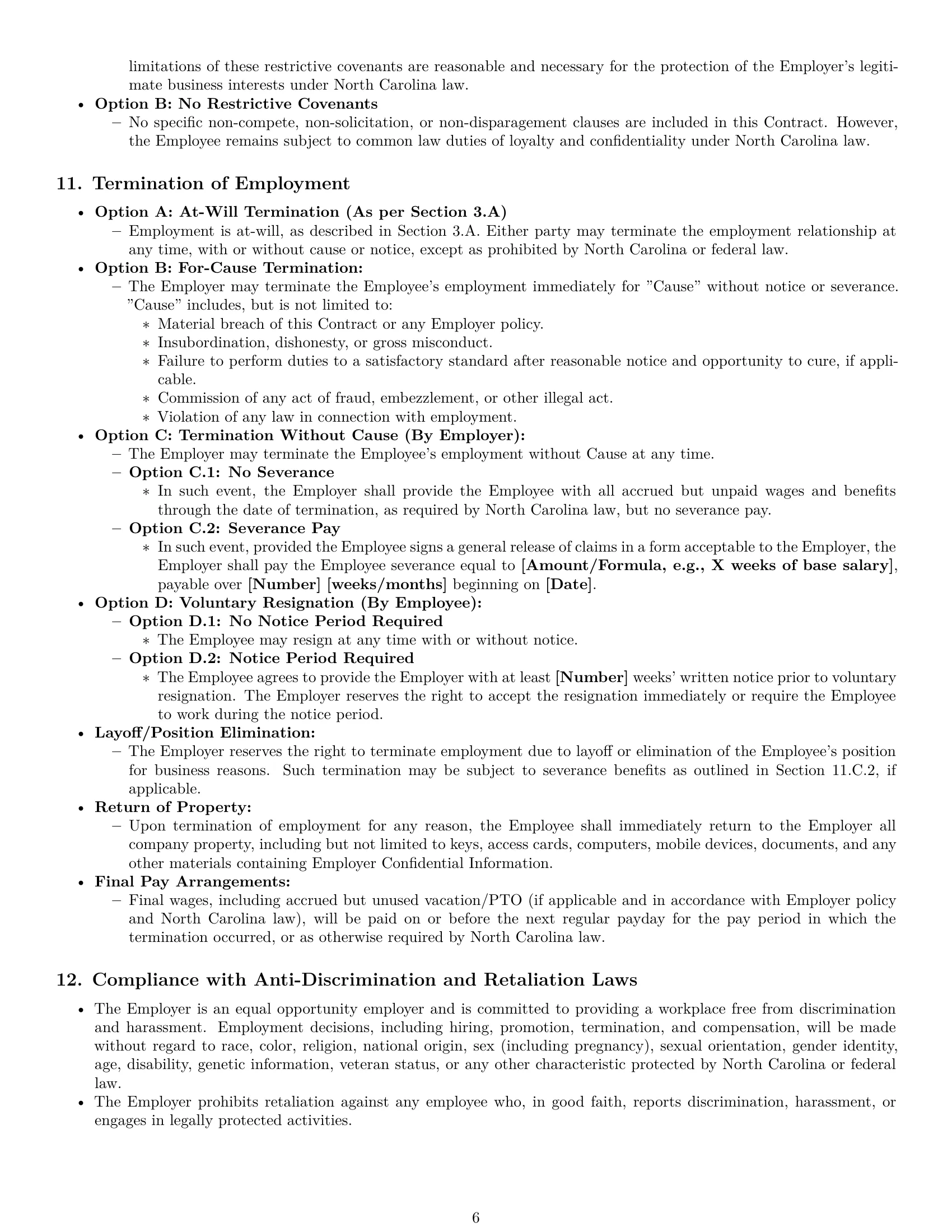 Preview page 6 of Pro North Carolina employment contract template