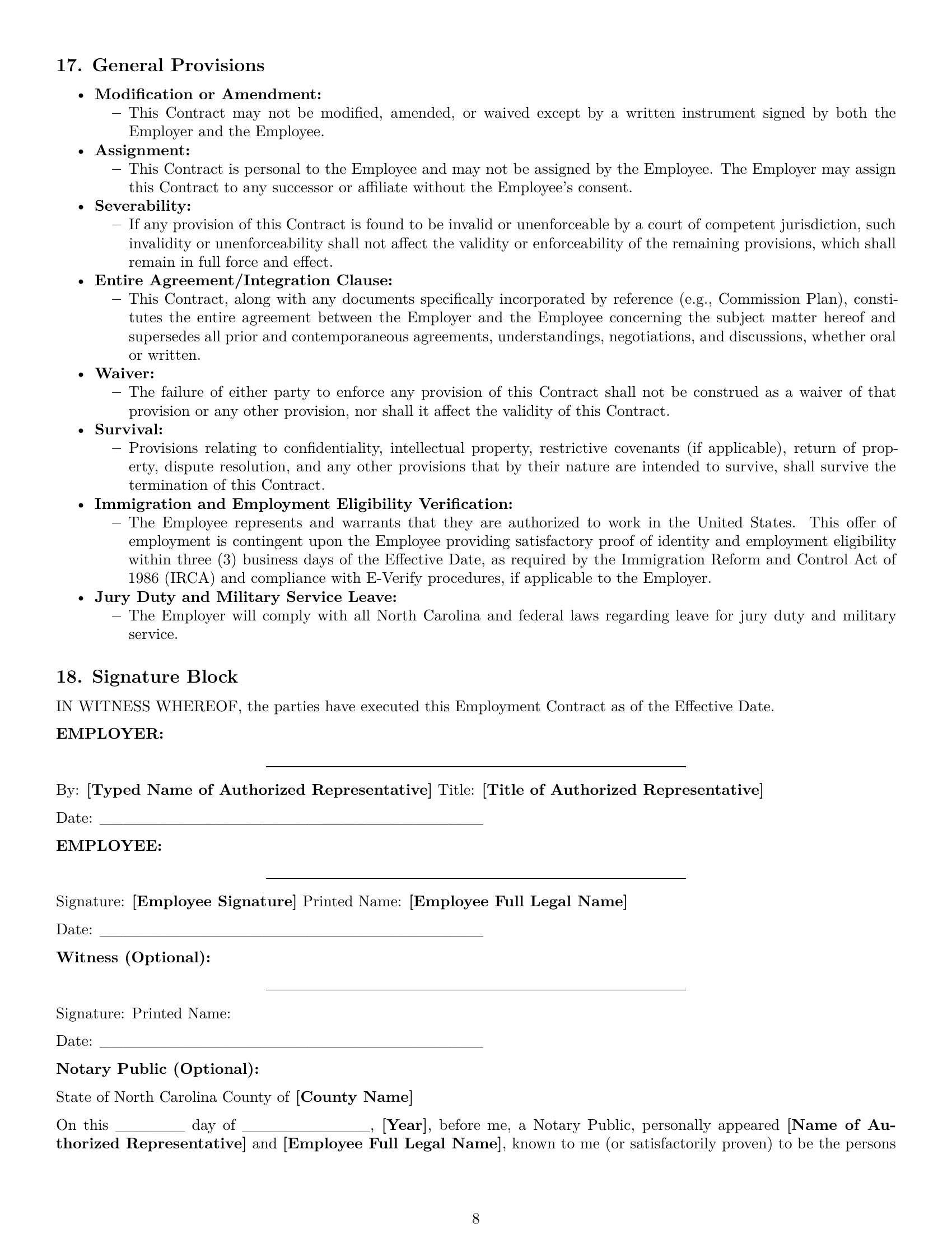 Preview page 8 of Pro North Carolina employment contract template