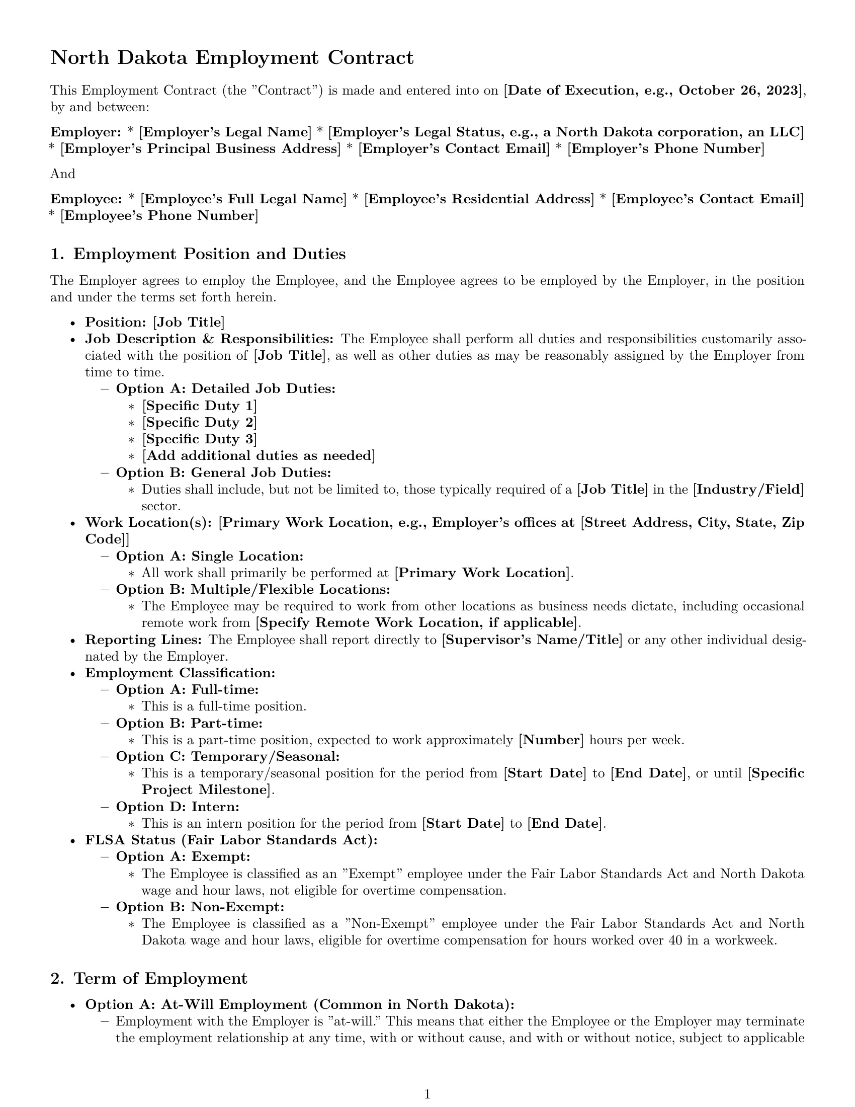 Preview page 1 of Pro North Dakota employment contract template