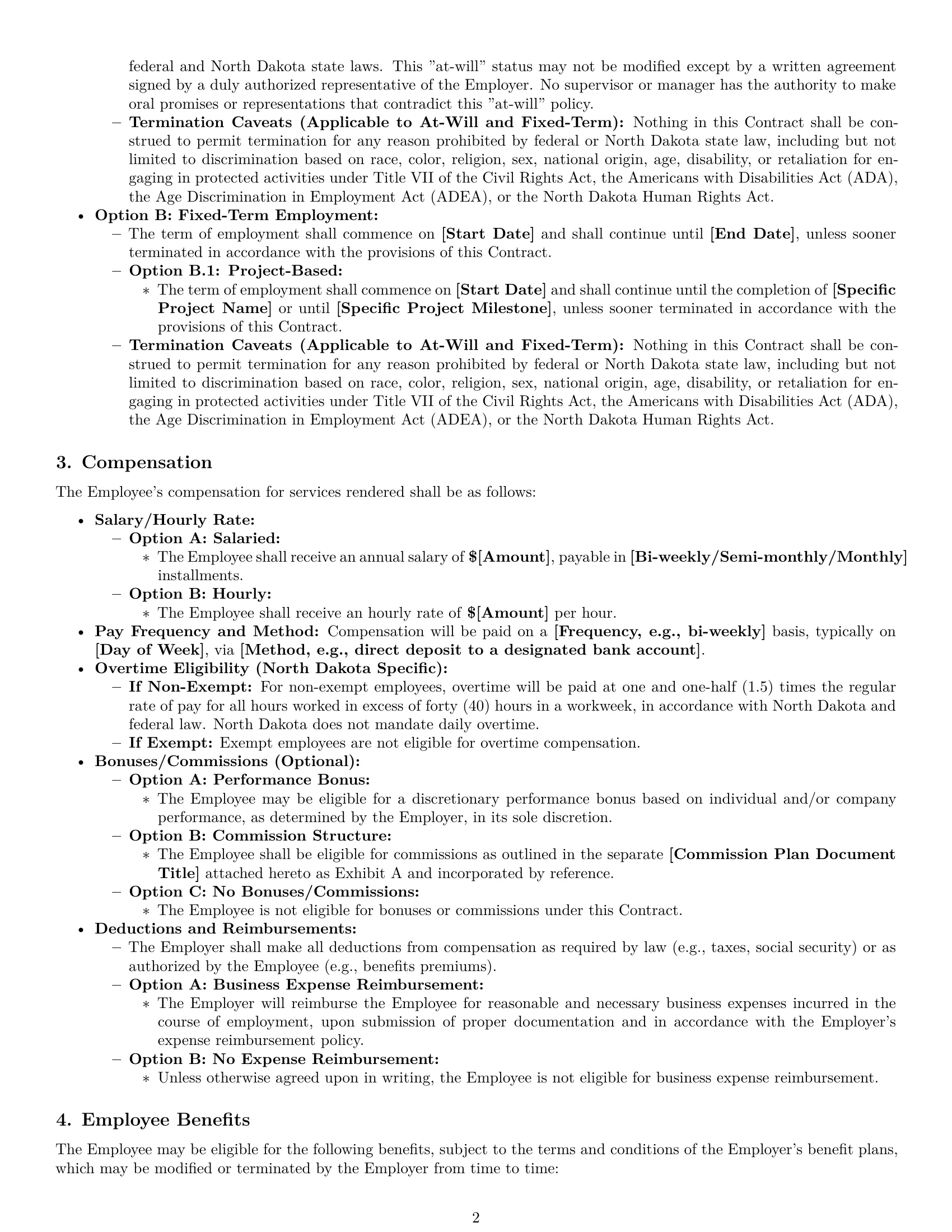 Preview page 2 of Pro North Dakota employment contract template