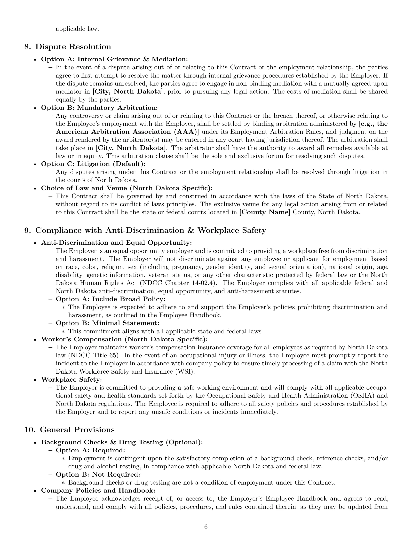 Preview page 6 of Pro North Dakota employment contract template
