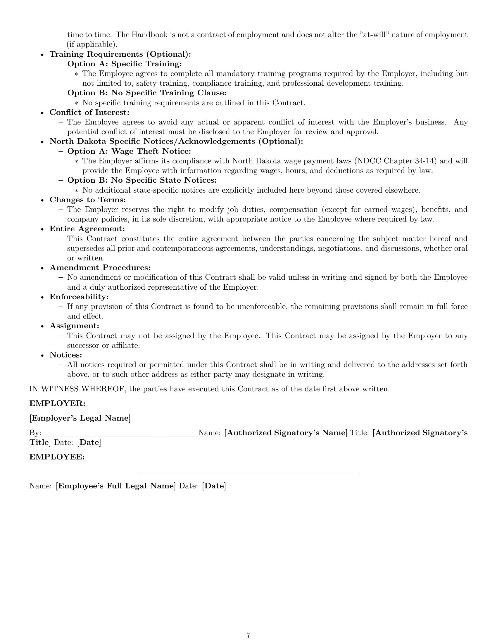 Preview page 7 of Pro North Dakota employment contract template