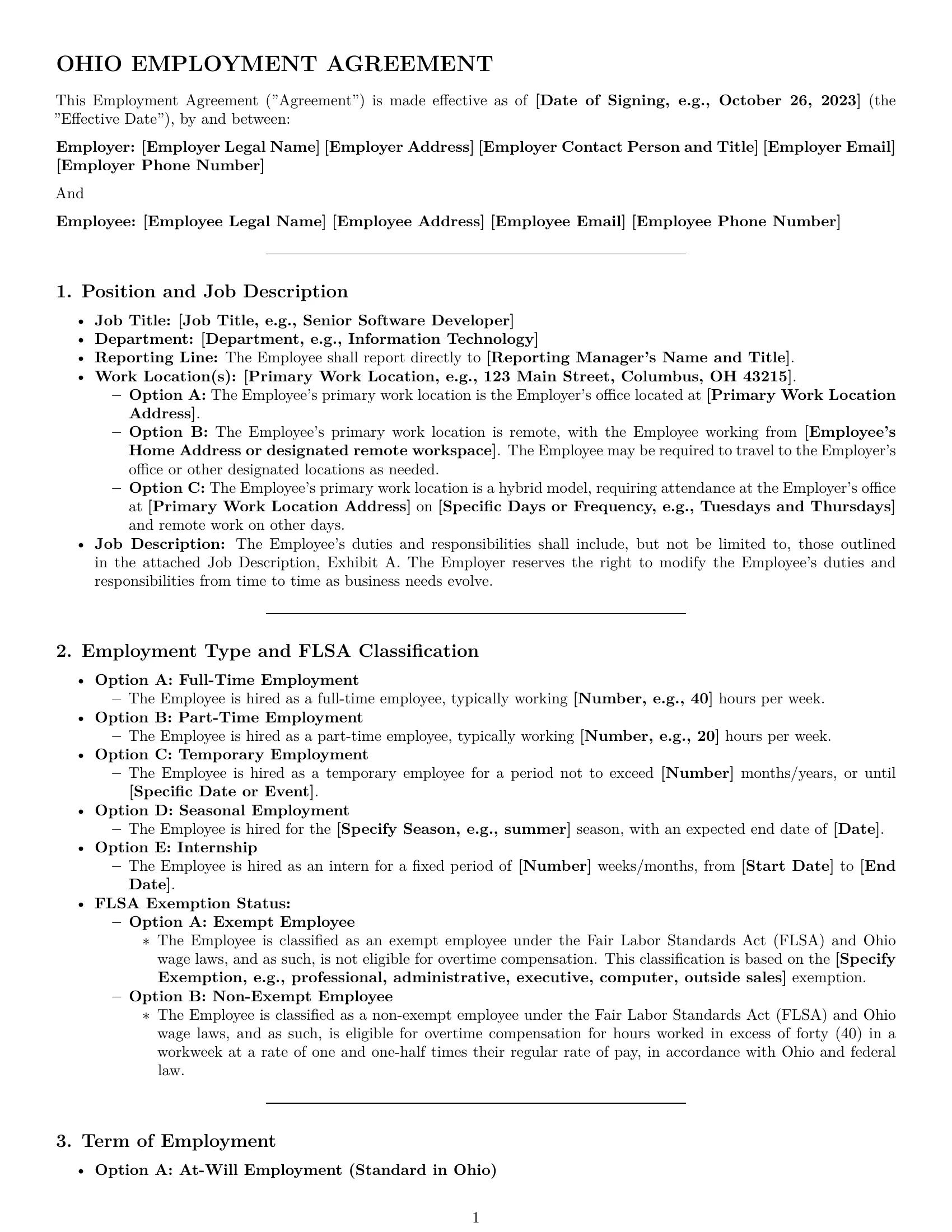 Preview page 1 of Pro Ohio employment contract template