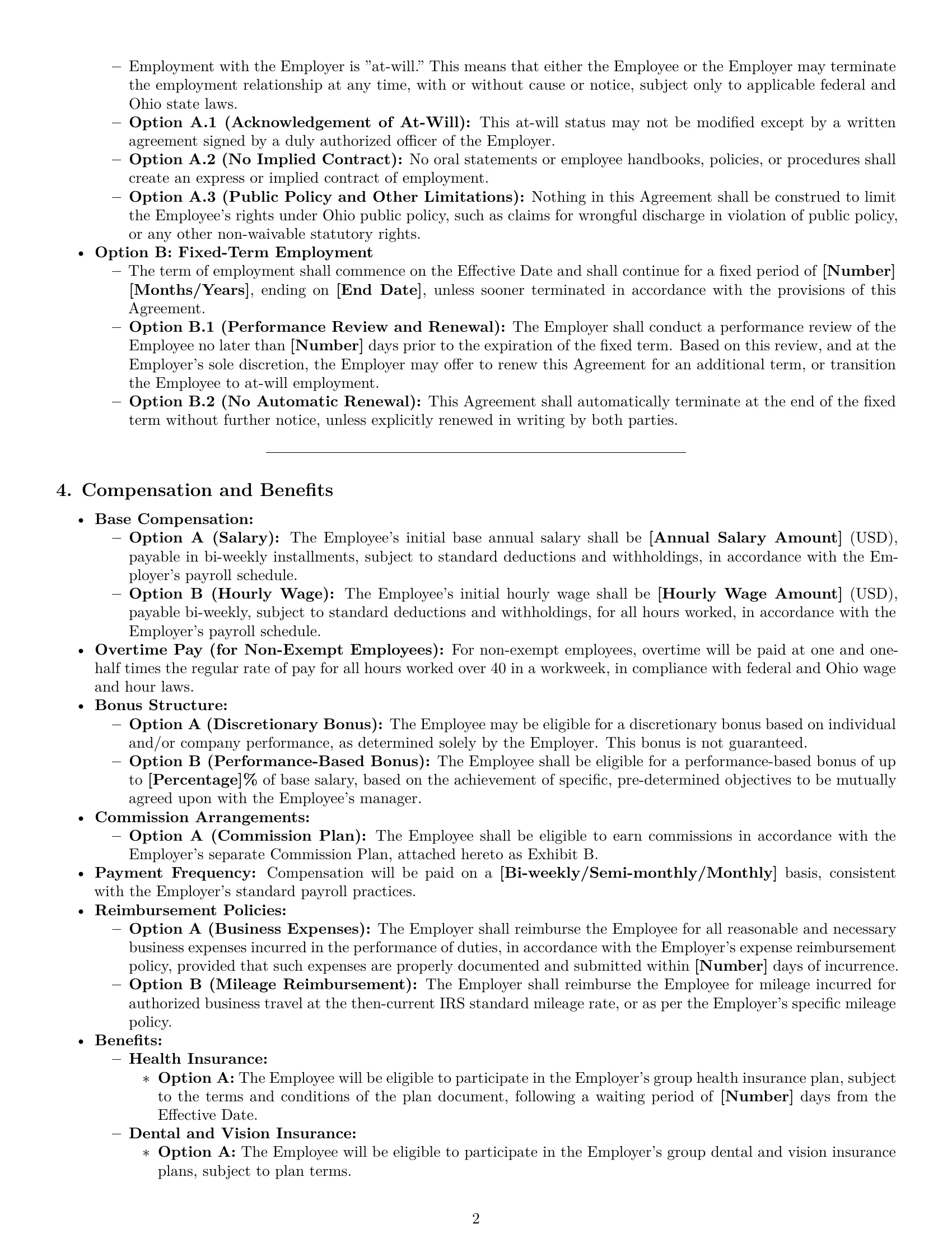 Preview page 2 of Pro Ohio employment contract template