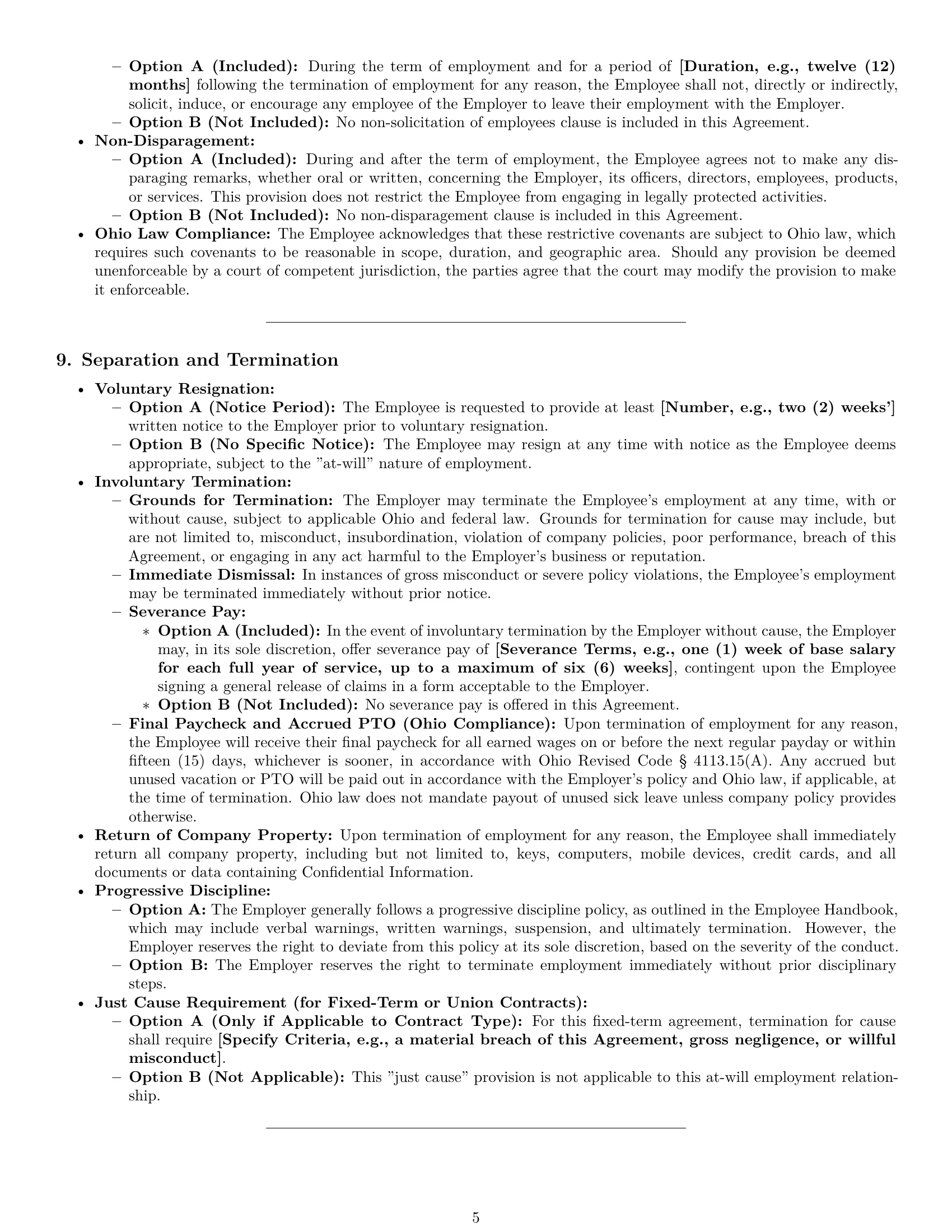 Preview page 5 of Pro Ohio employment contract template