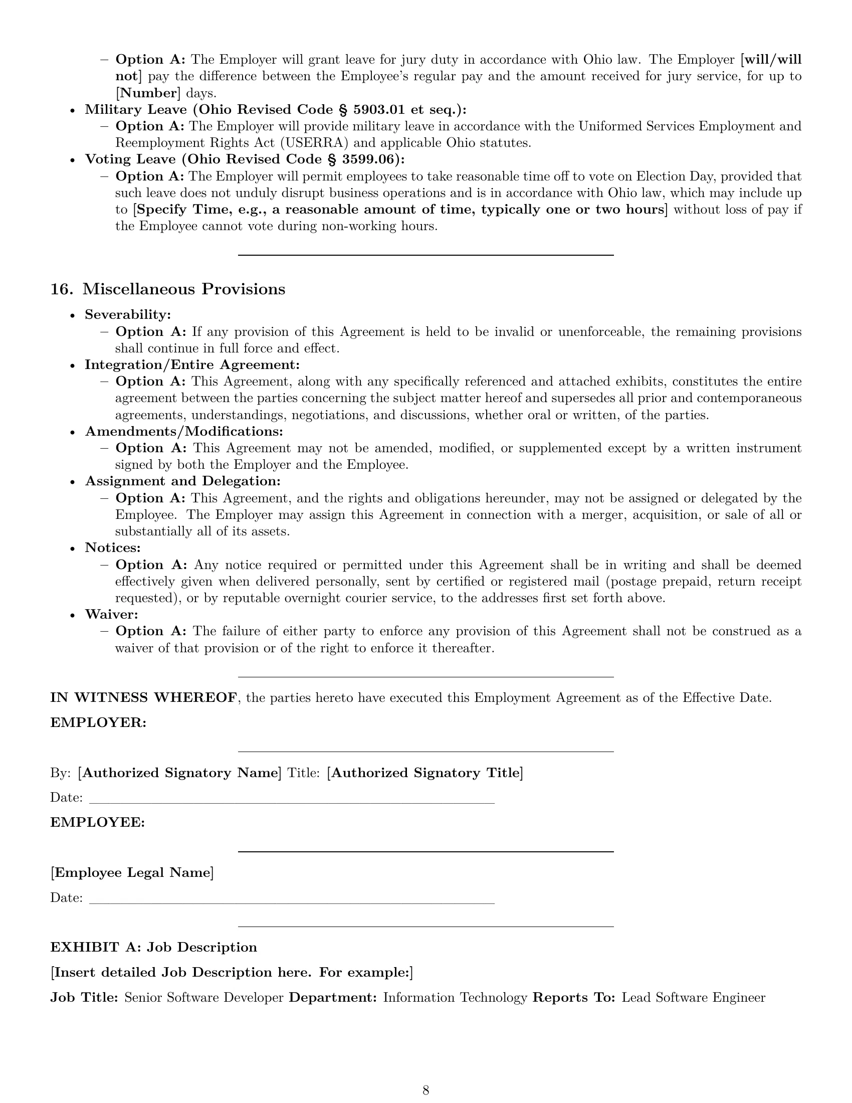 Preview page 8 of Pro Ohio employment contract template