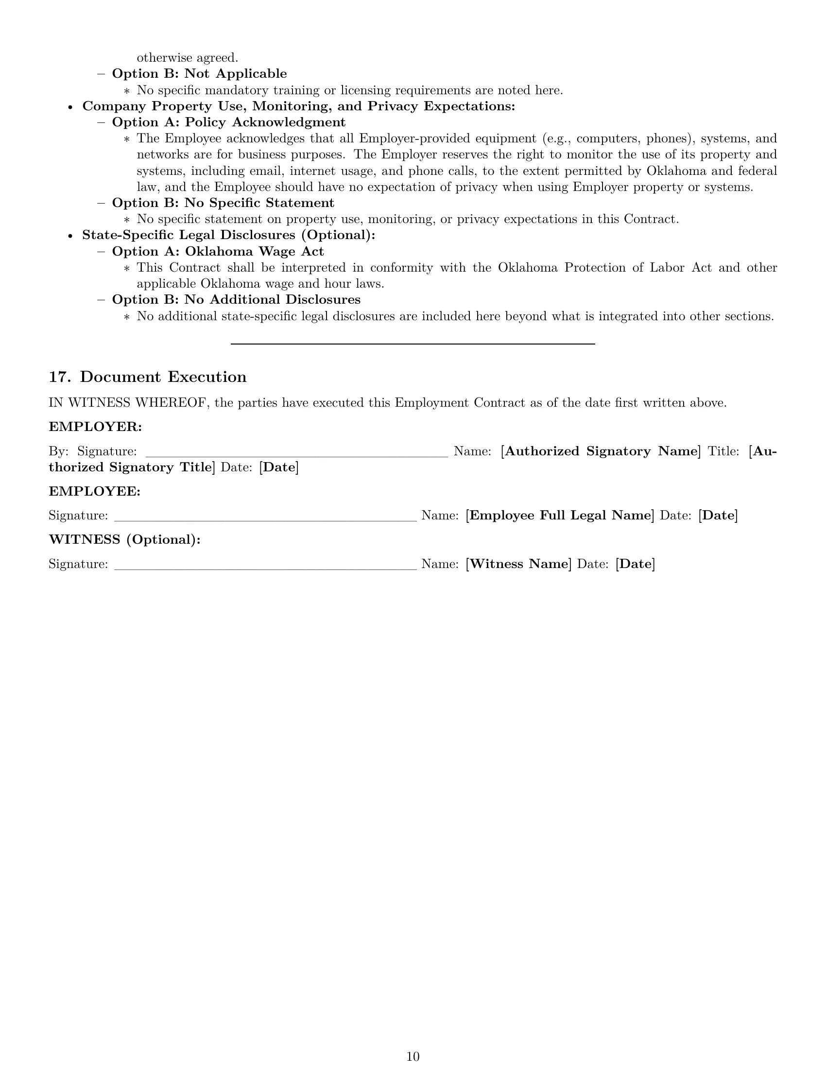 Preview page 10 of Pro Oklahoma employment contract template