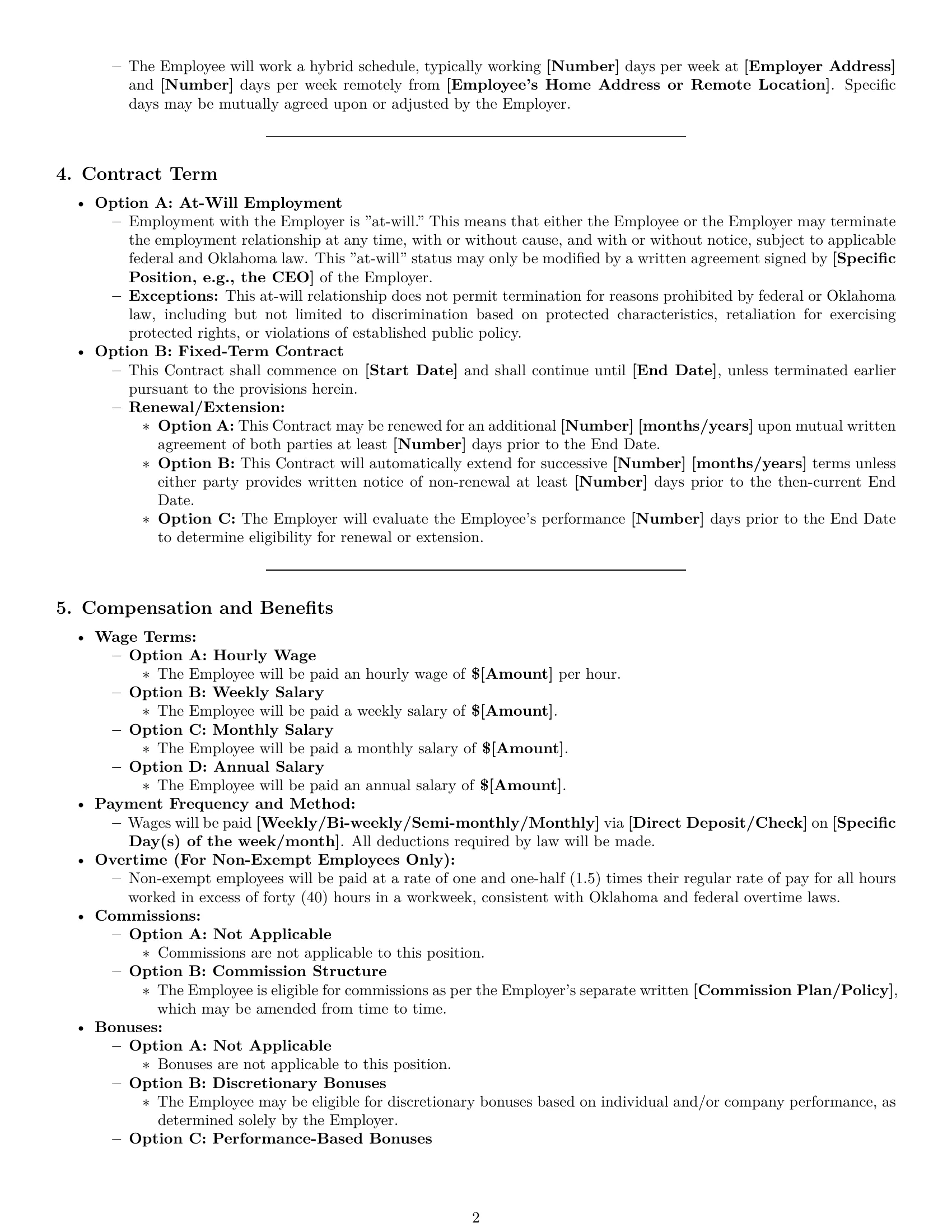 Preview page 2 of Pro Oklahoma employment contract template