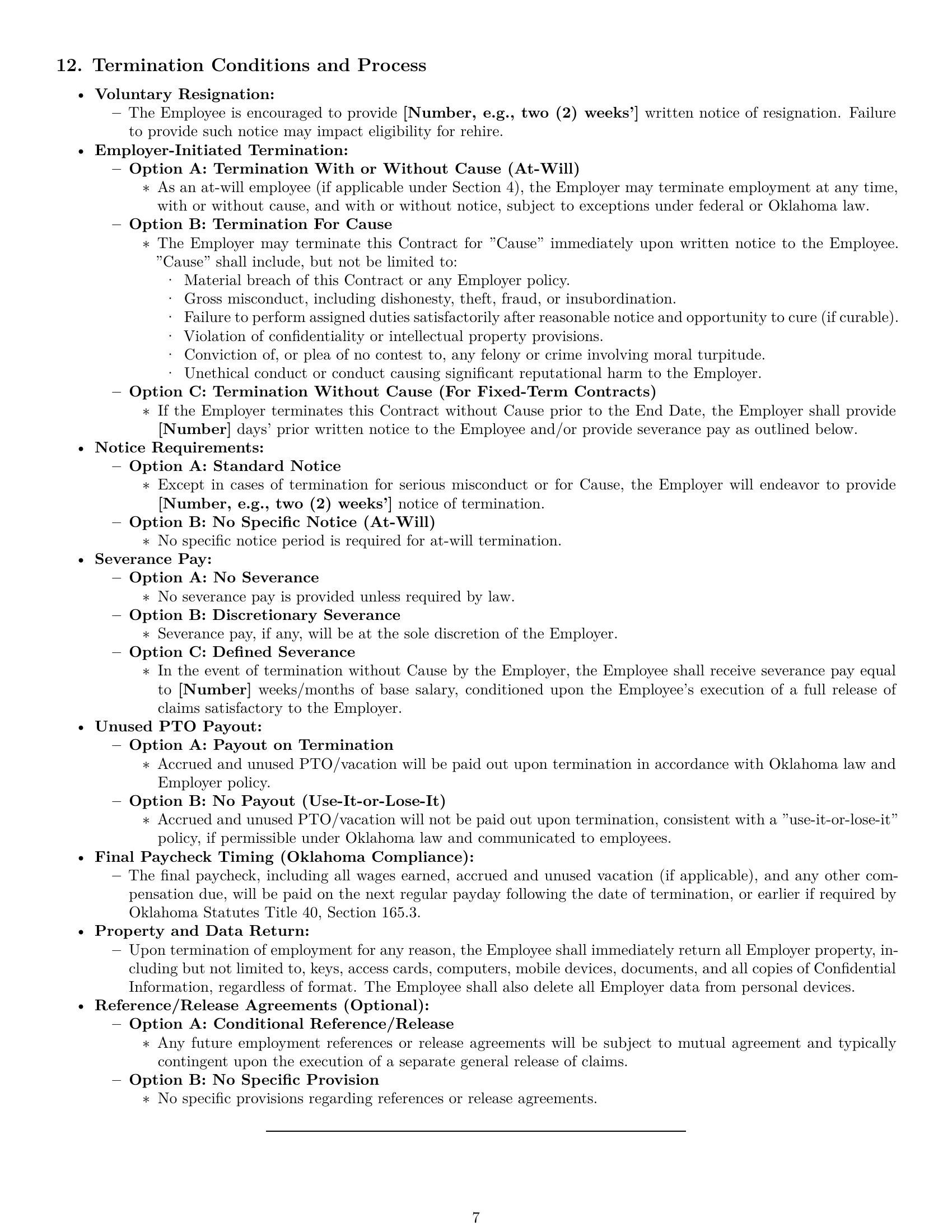 Preview page 7 of Pro Oklahoma employment contract template