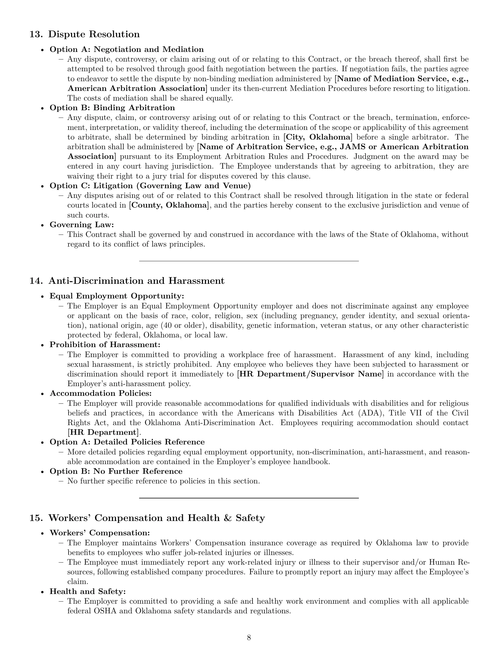 Preview page 8 of Pro Oklahoma employment contract template