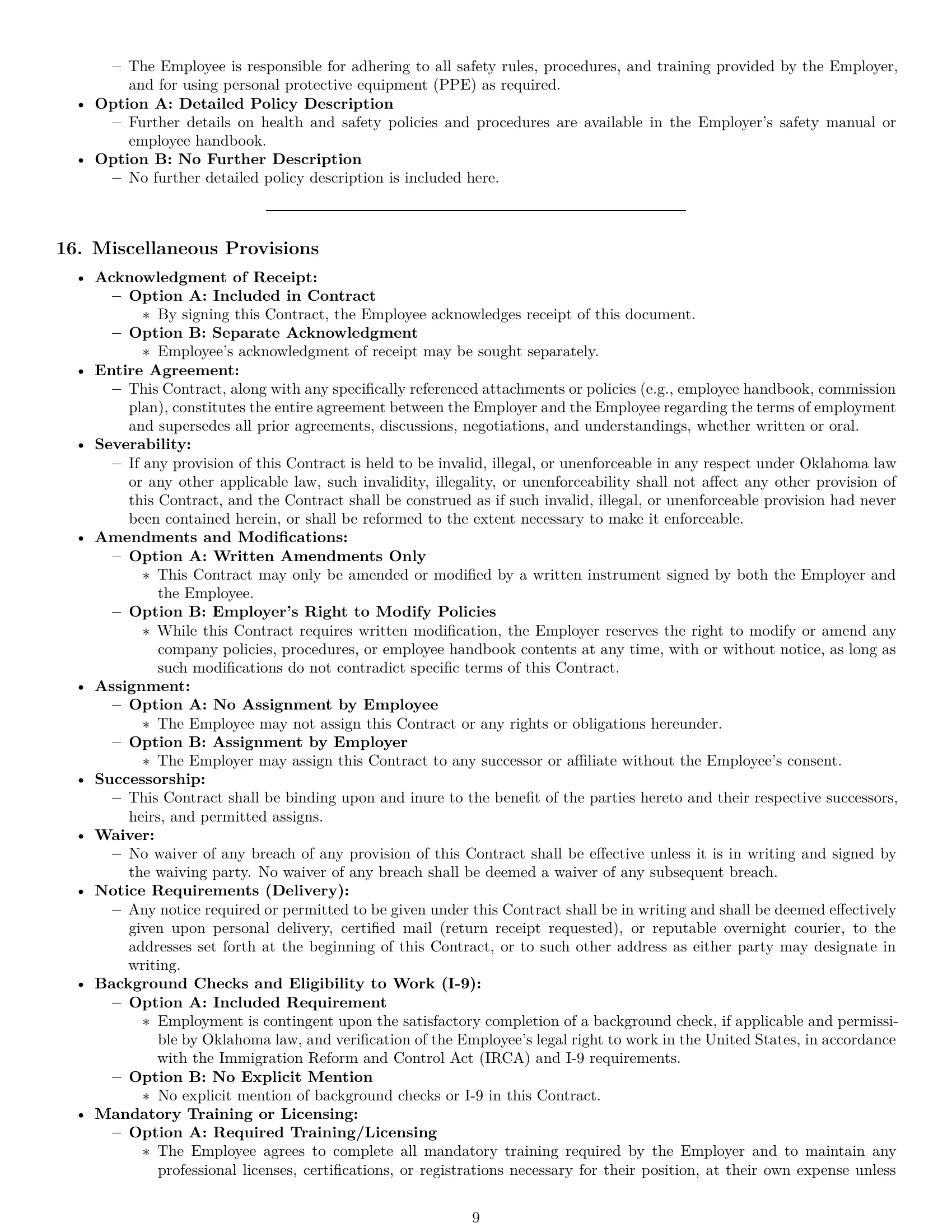 Preview page 9 of Pro Oklahoma employment contract template
