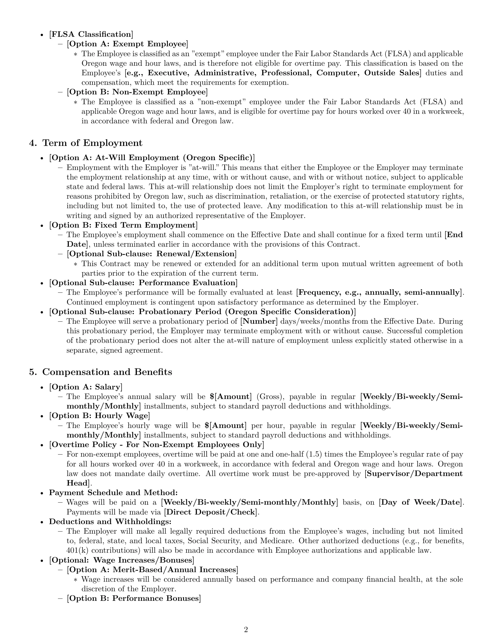 Preview page 2 of Pro Oregon employment contract template