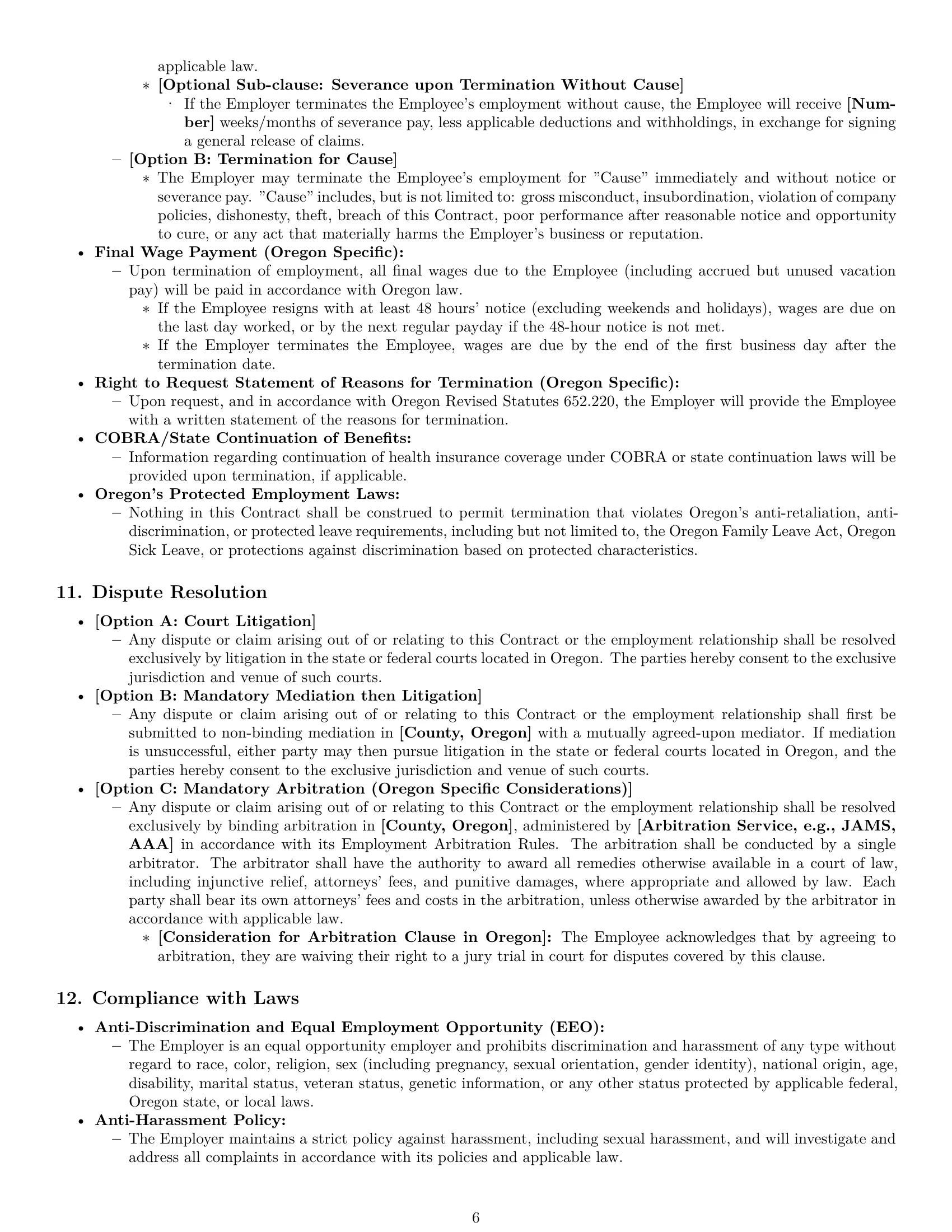 Preview page 6 of Pro Oregon employment contract template