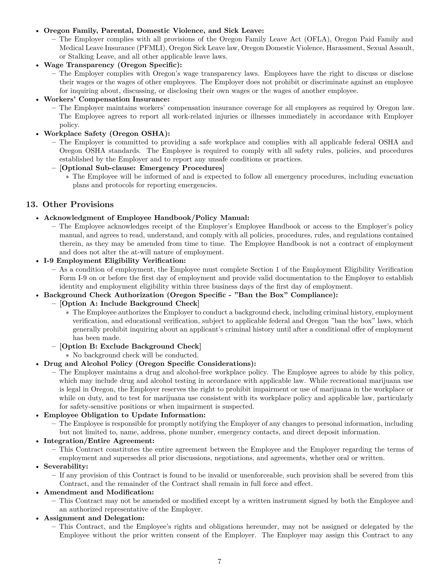 Preview page 7 of Pro Oregon employment contract template