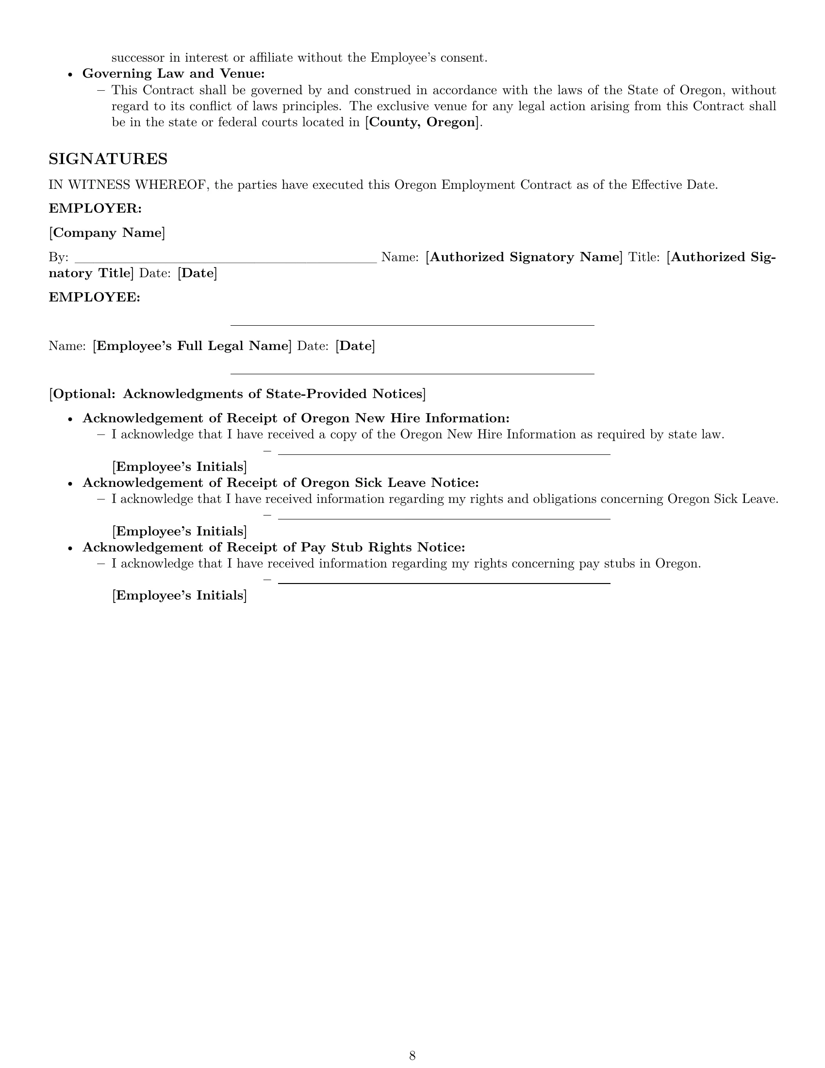 Preview page 8 of Pro Oregon employment contract template