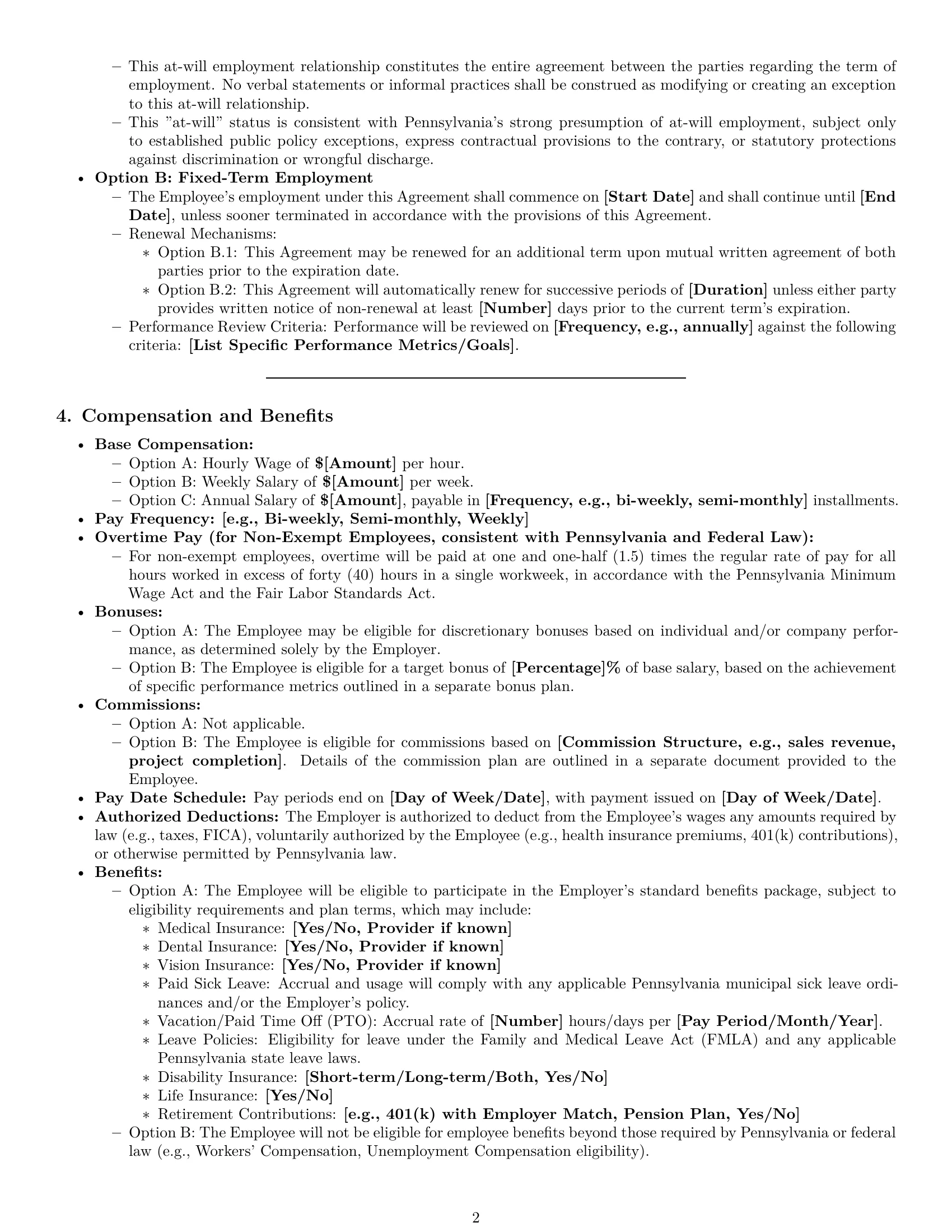 Preview page 2 of Pro Pennsylvania employment contract template
