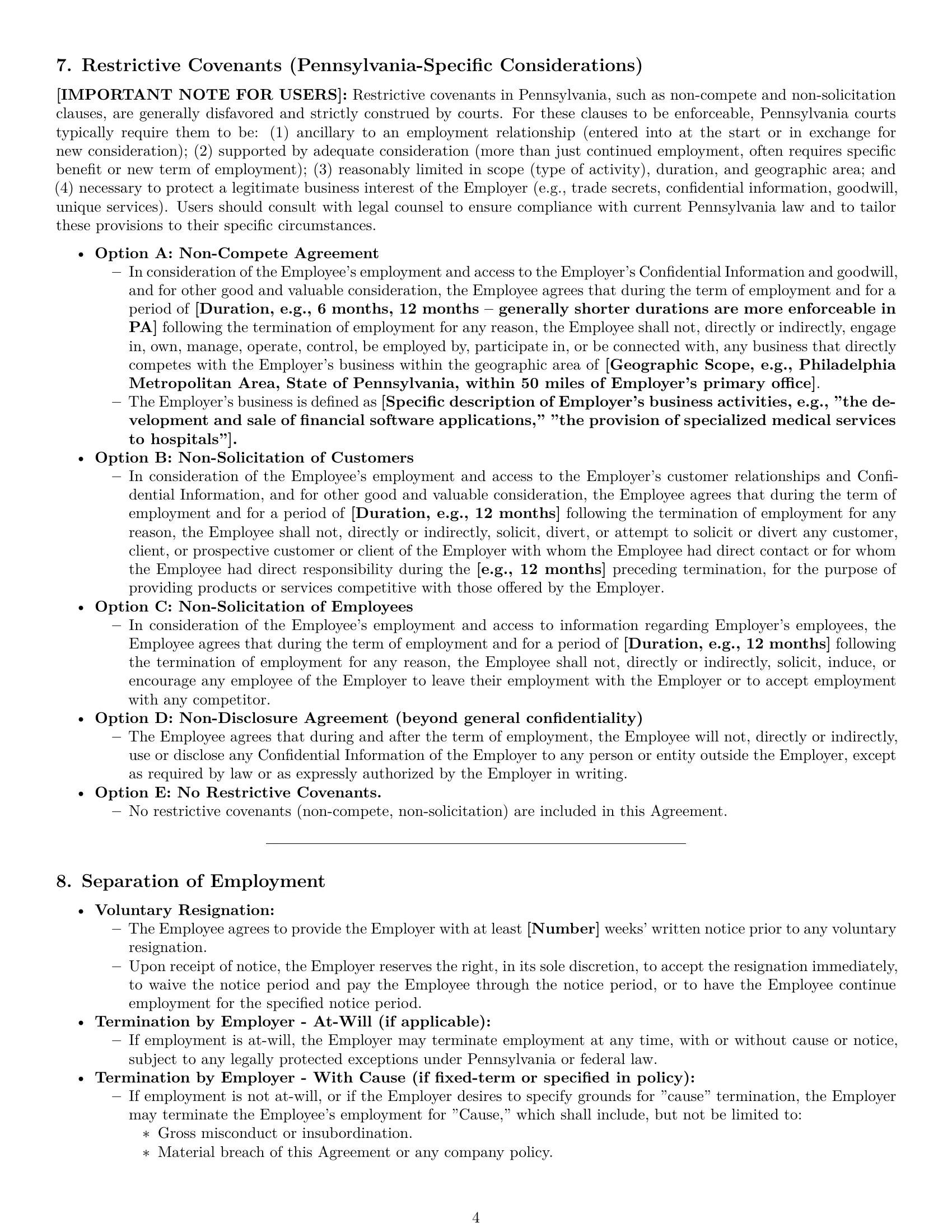 Preview page 4 of Pro Pennsylvania employment contract template
