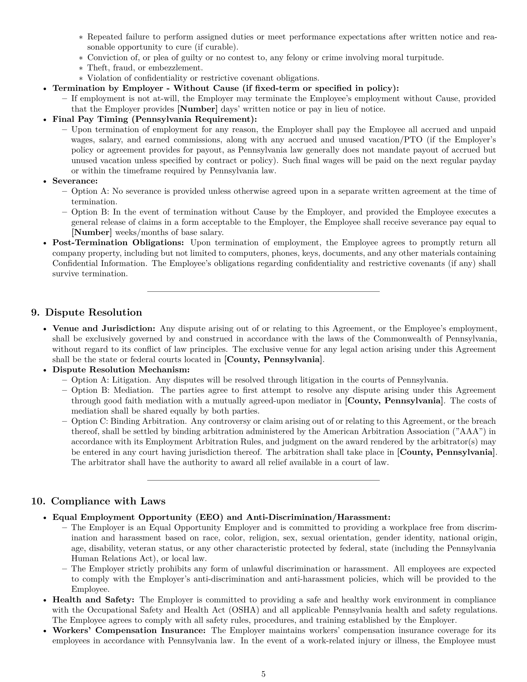 Preview page 5 of Pro Pennsylvania employment contract template