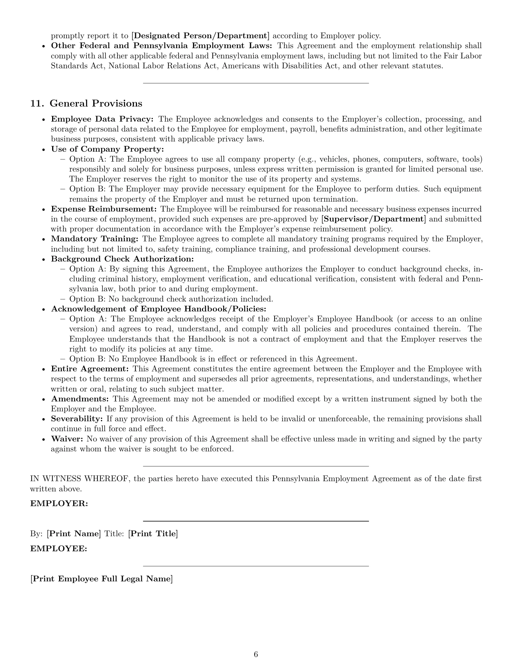 Preview page 6 of Pro Pennsylvania employment contract template