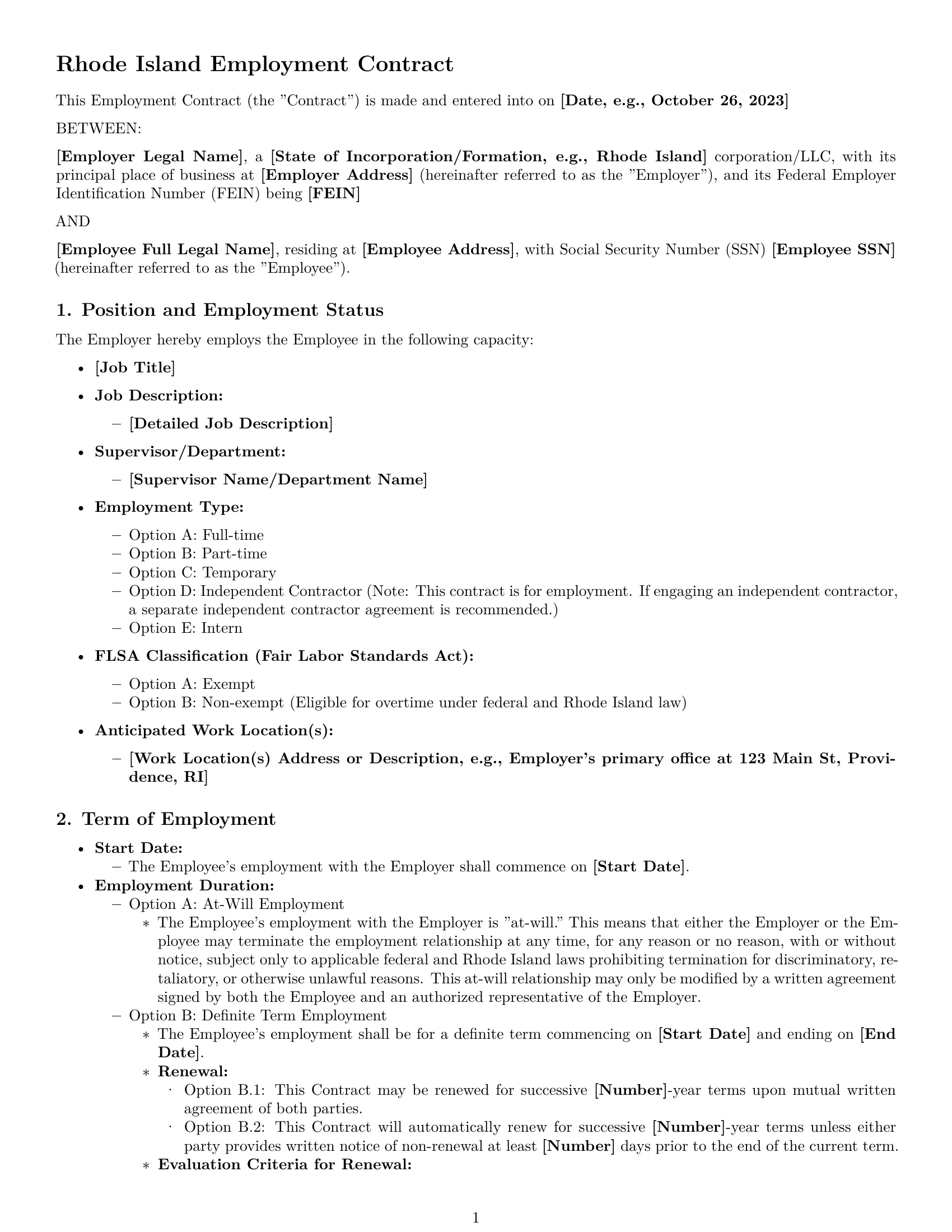 Preview page 1 of Pro Rhode Island employment contract template
