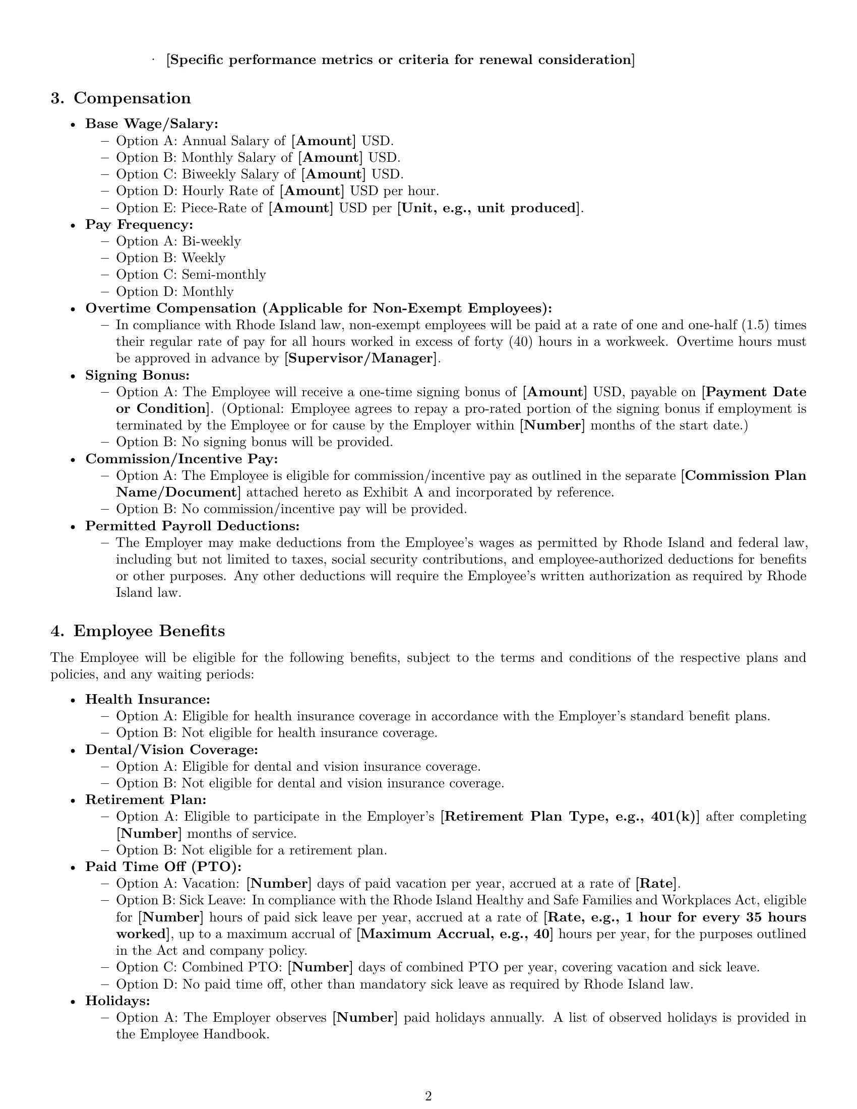 Preview page 2 of Pro Rhode Island employment contract template