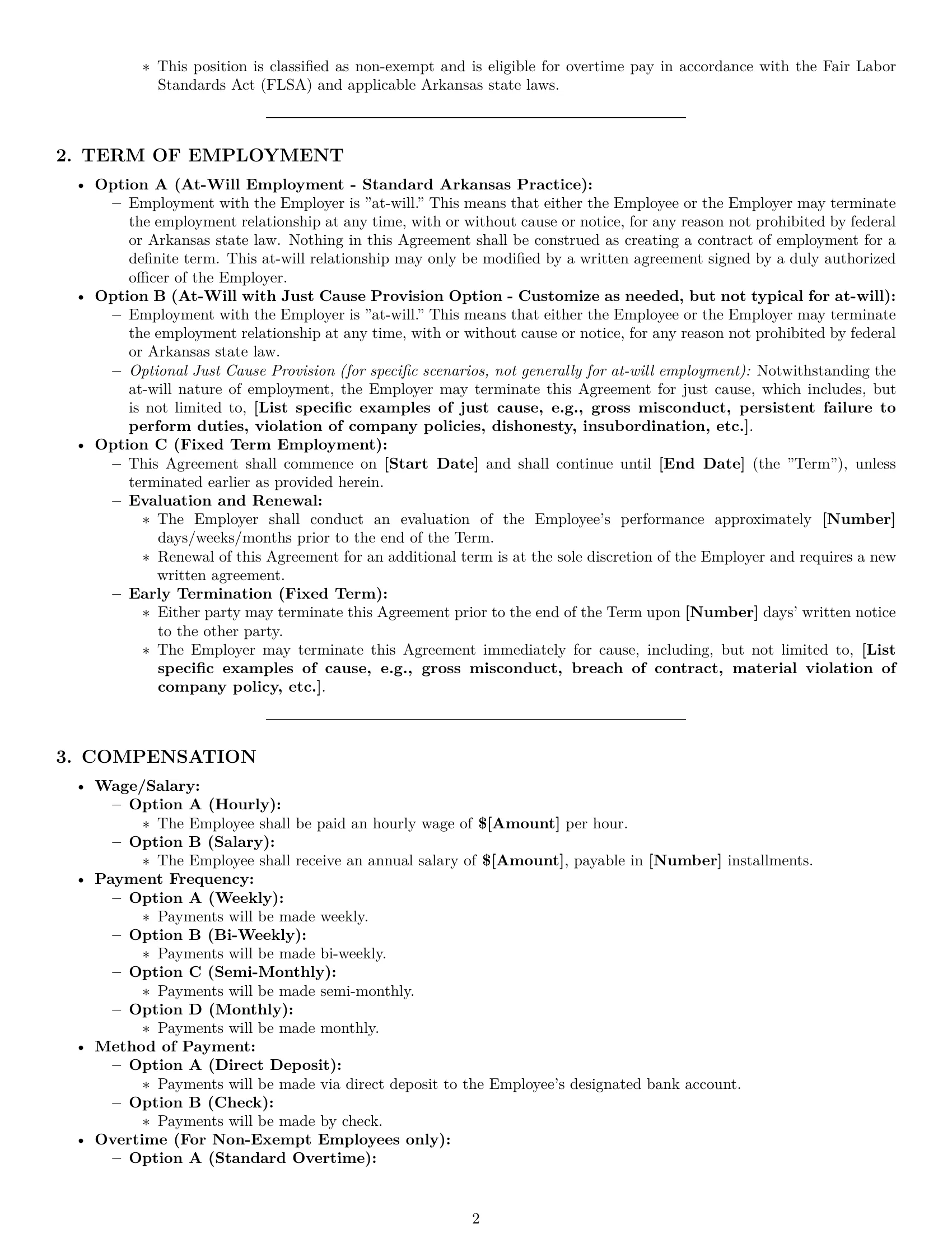 Preview page 2 of Pro Arkansas employment contract template