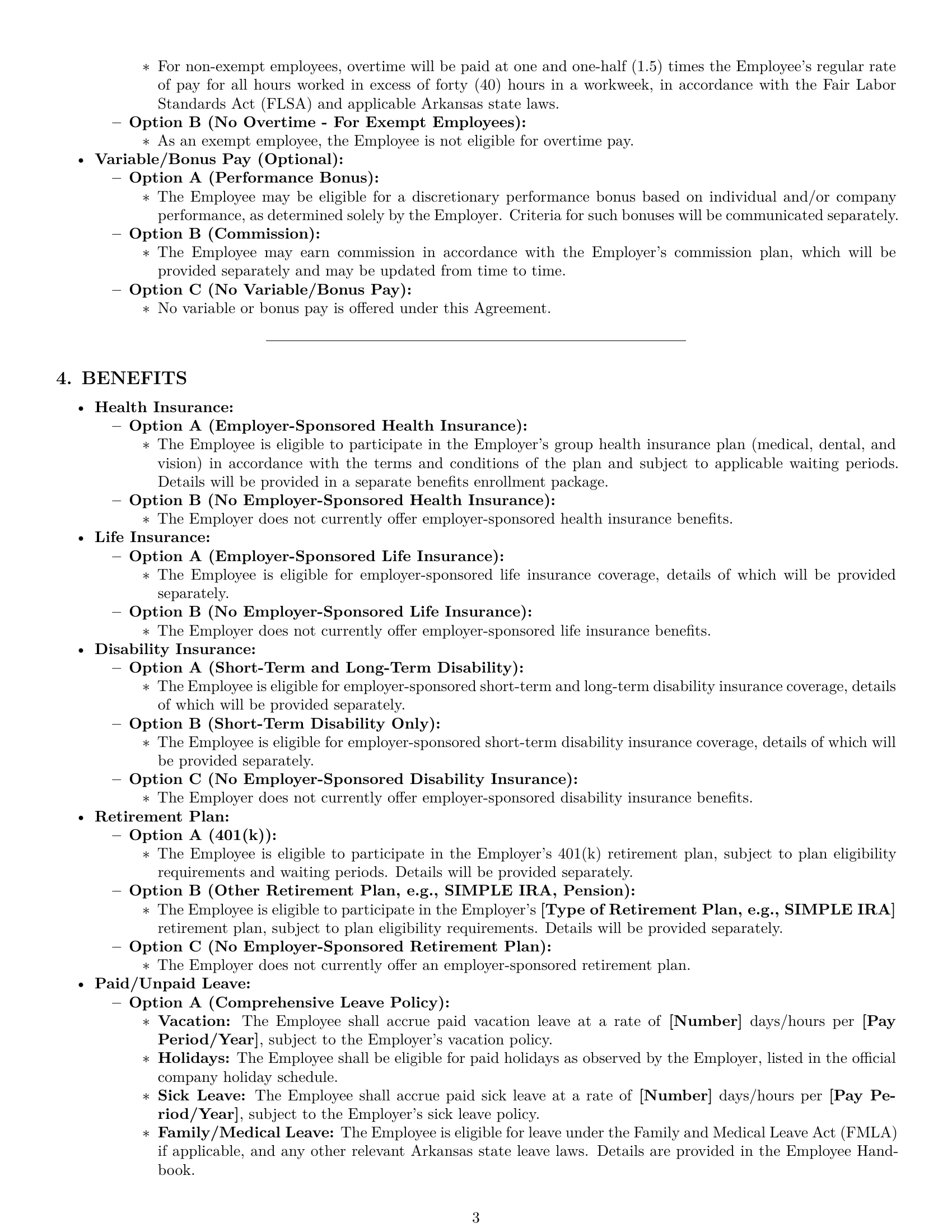 Preview page 3 of Pro Arkansas employment contract template