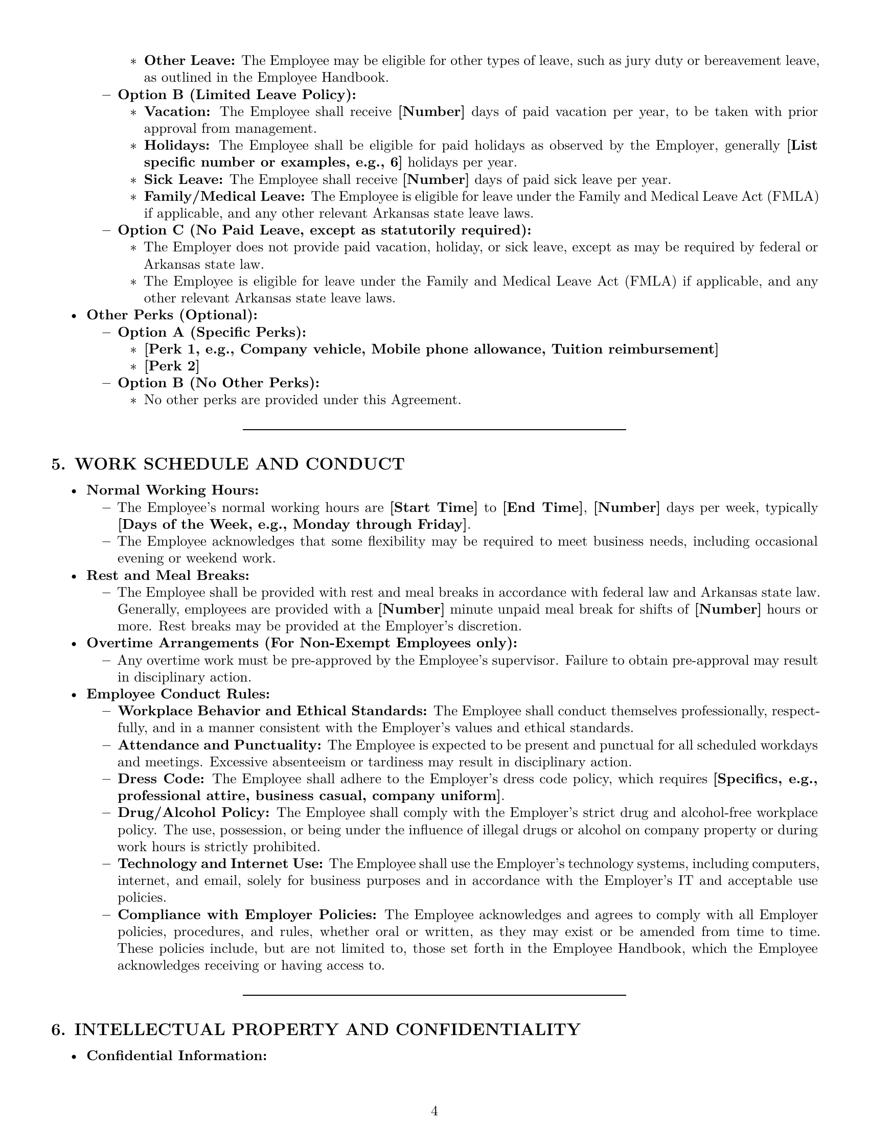 Preview page 4 of Pro Arkansas employment contract template