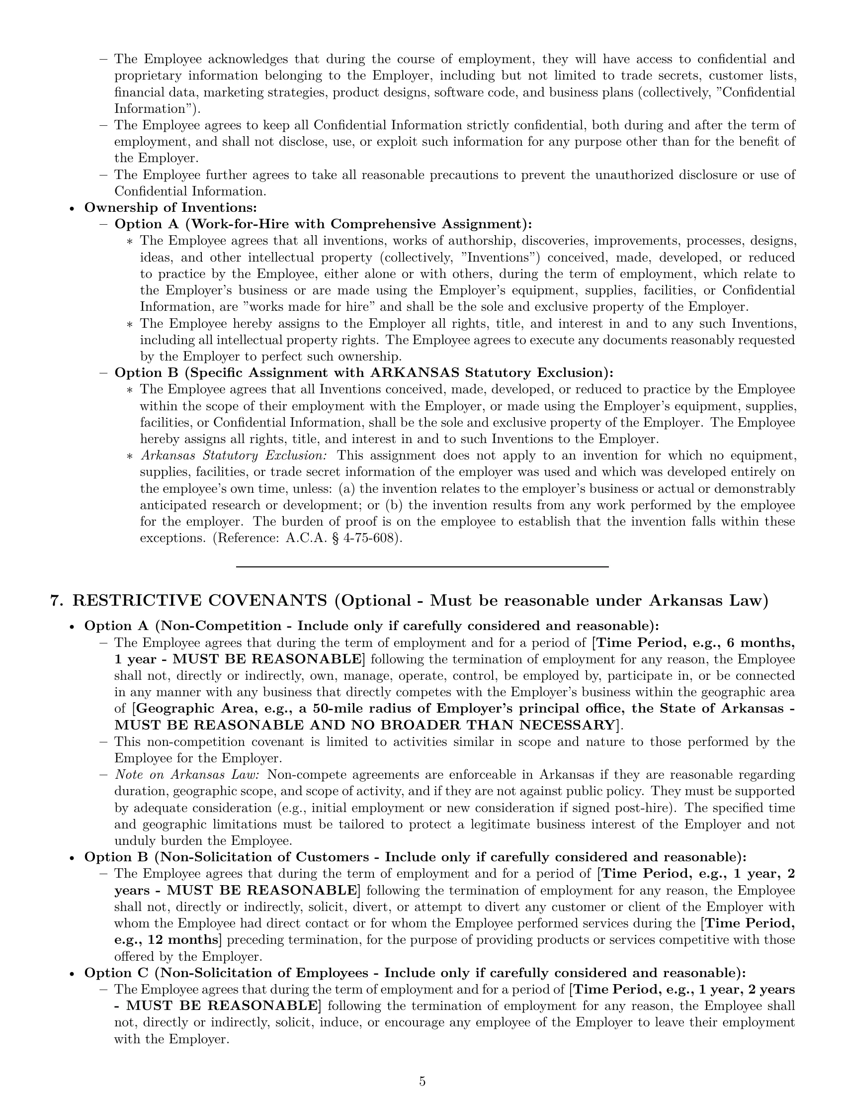 Preview page 5 of Pro Arkansas employment contract template