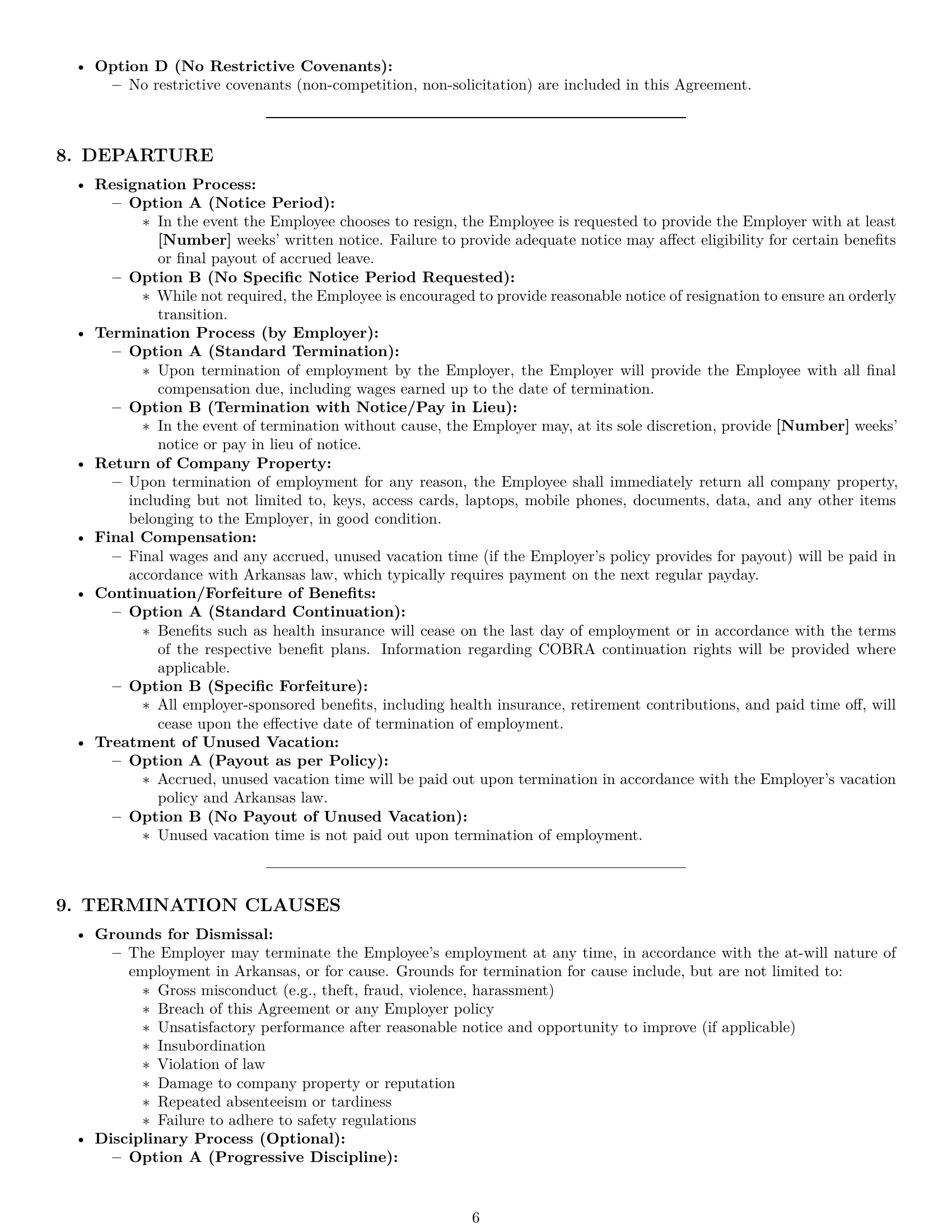 Preview page 6 of Pro Arkansas employment contract template