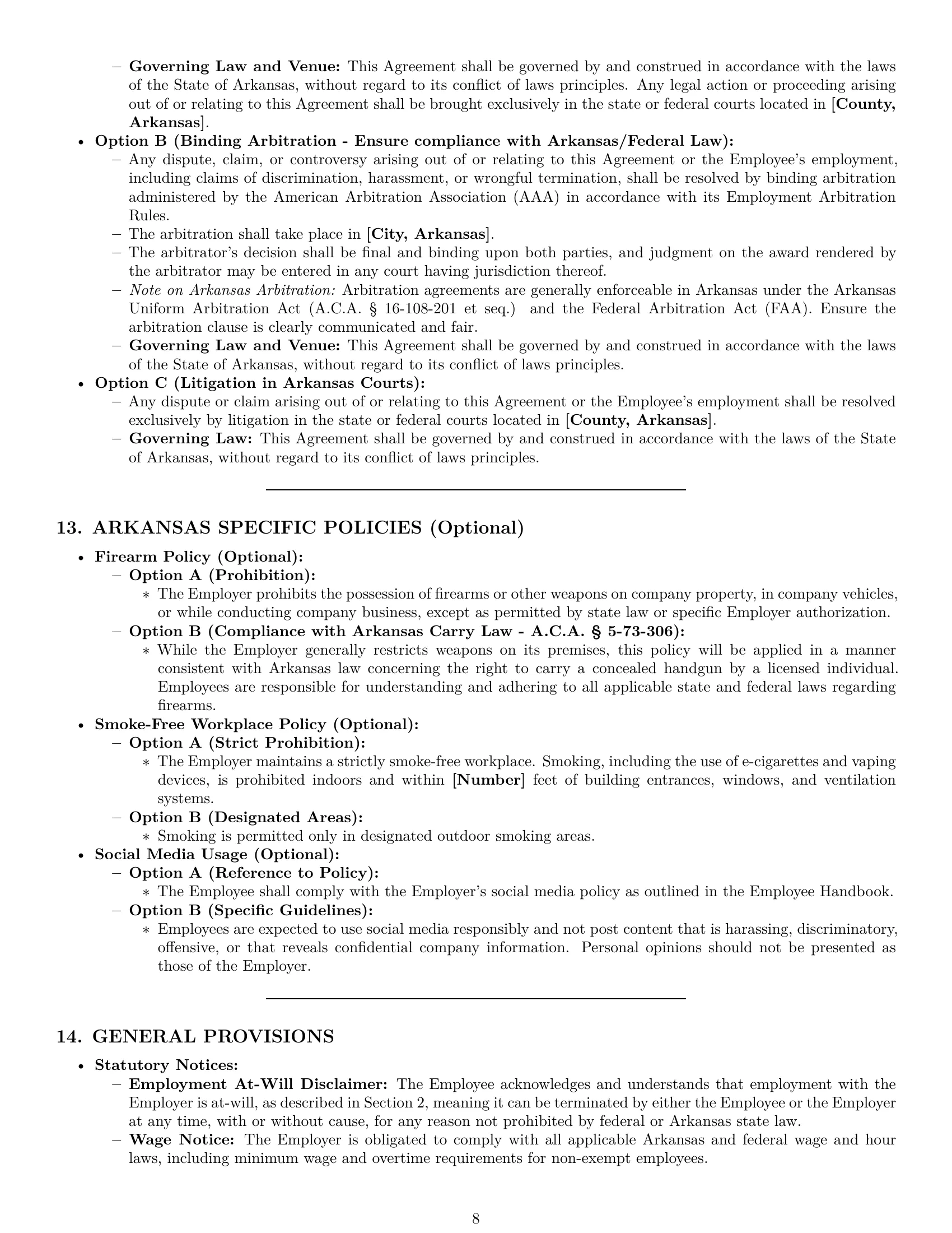 Preview page 8 of Pro Arkansas employment contract template