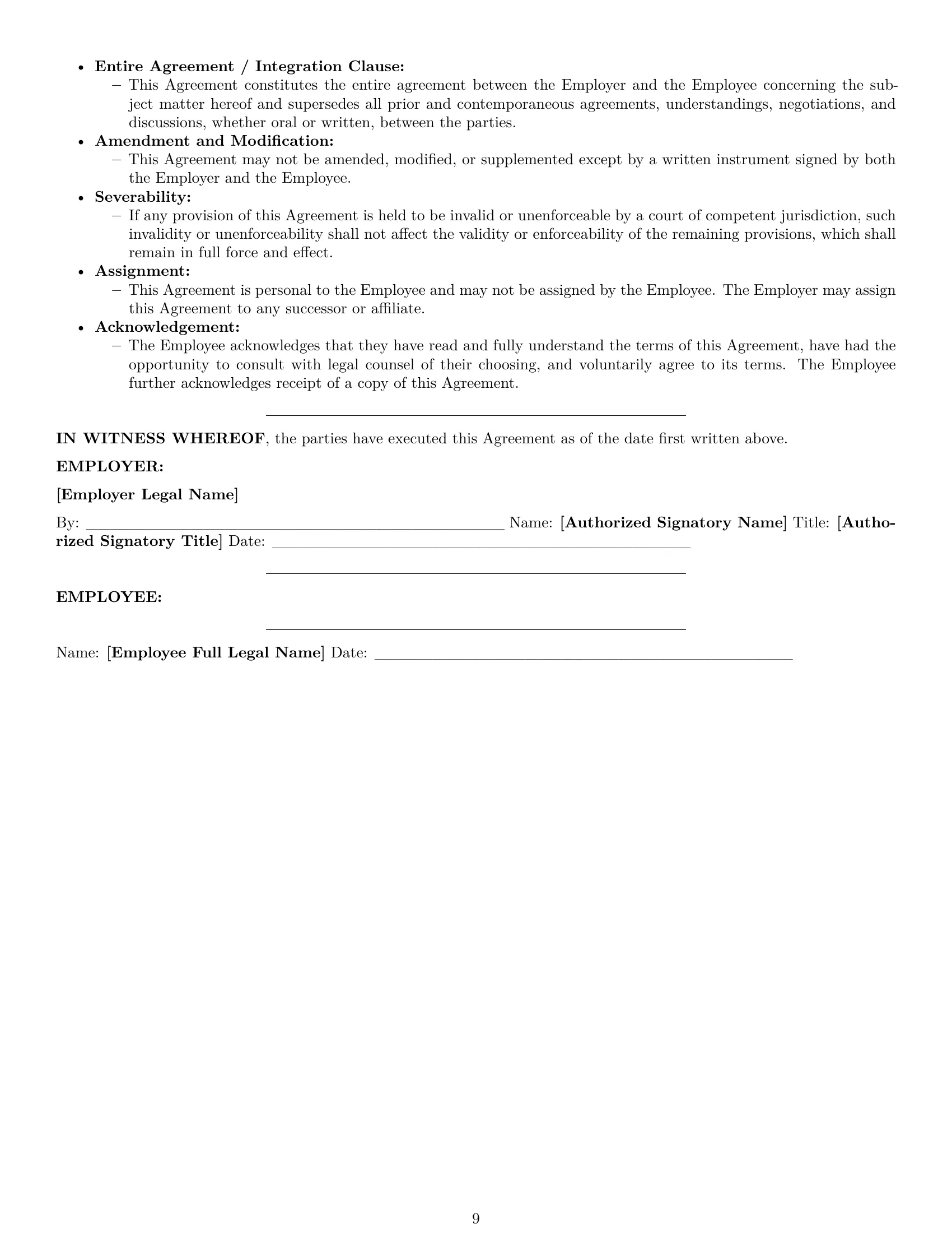 Preview page 9 of Pro Arkansas employment contract template