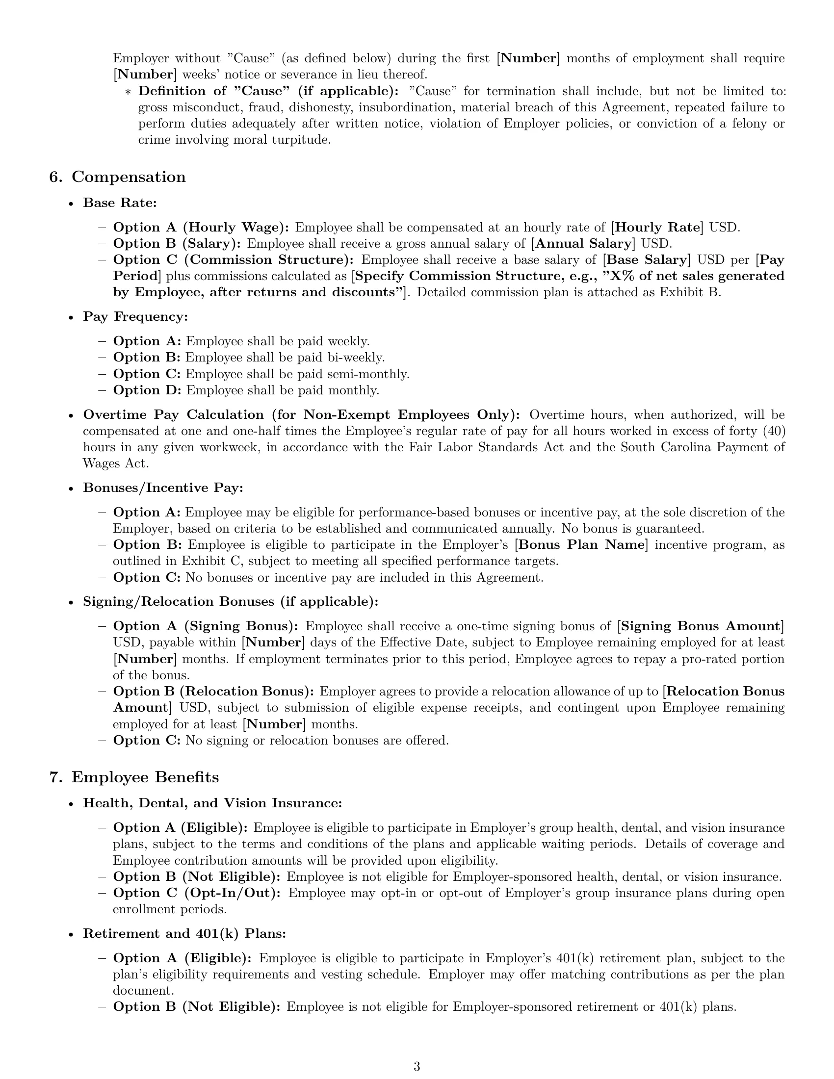 Preview page 3 of Pro South Carolina employment contract template