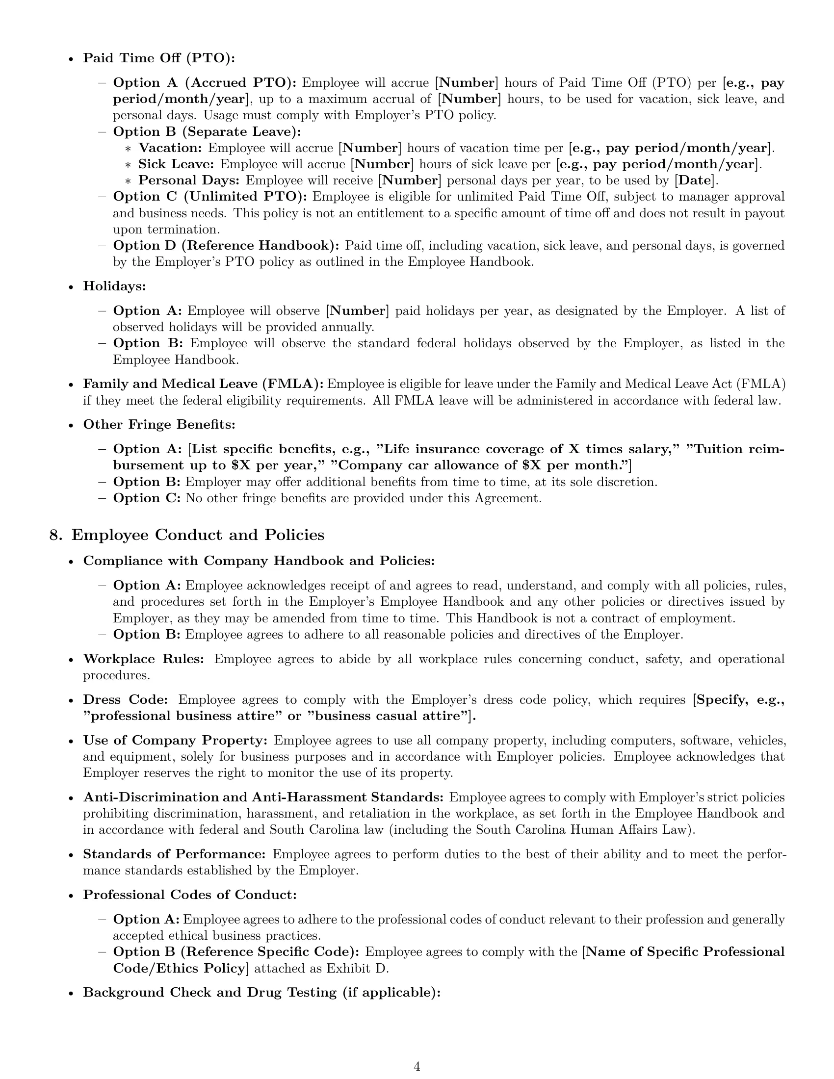 Preview page 4 of Pro South Carolina employment contract template