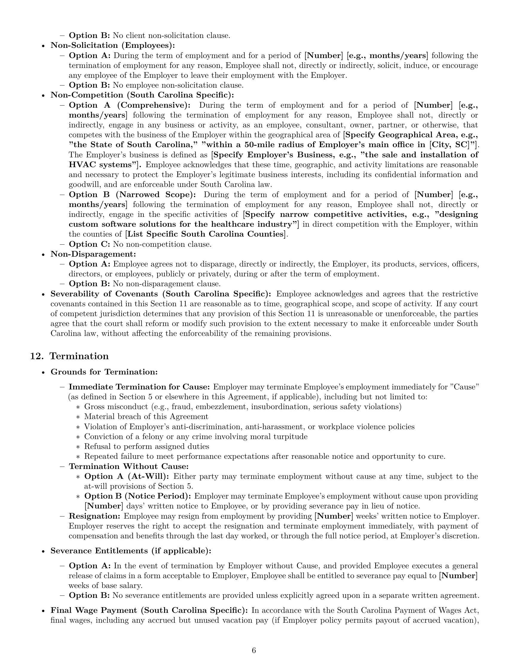Preview page 6 of Pro South Carolina employment contract template