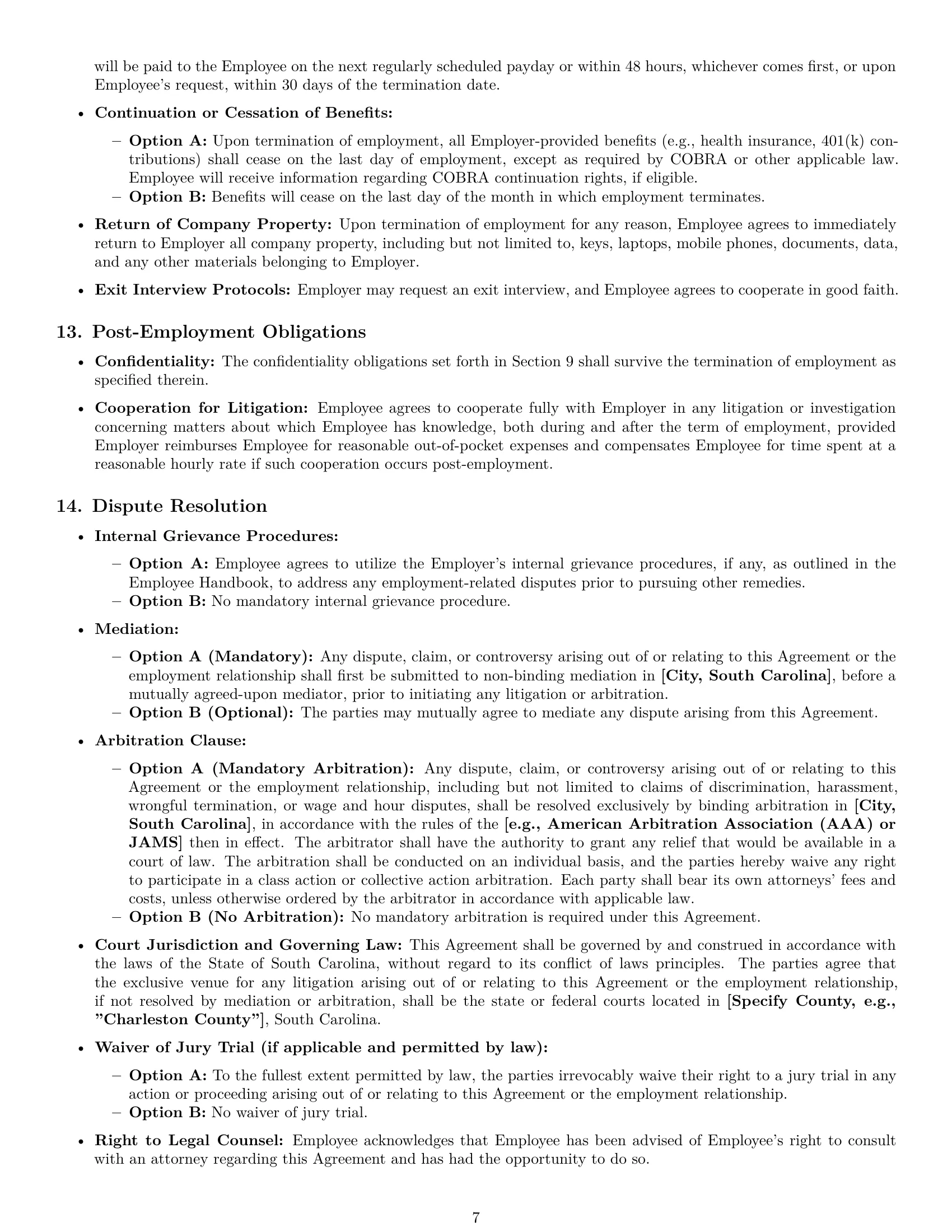 Preview page 7 of Pro South Carolina employment contract template