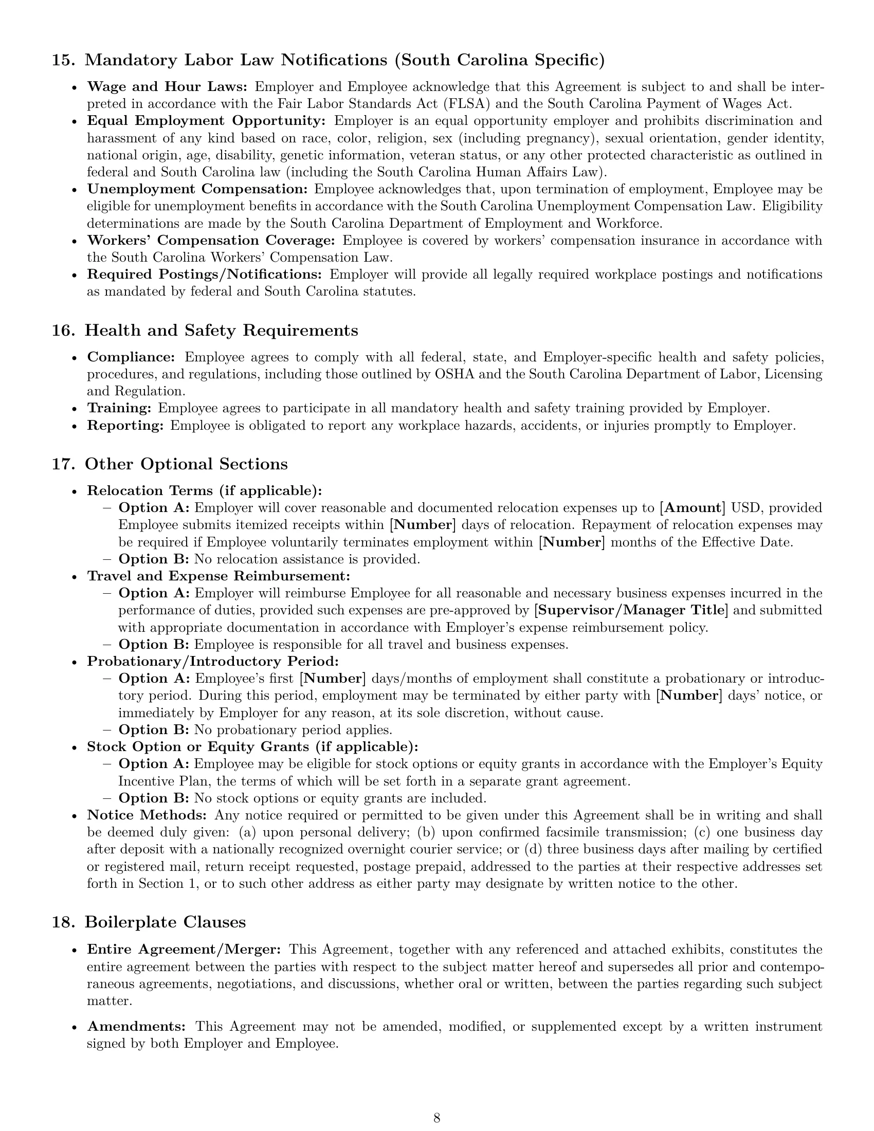 Preview page 8 of Pro South Carolina employment contract template