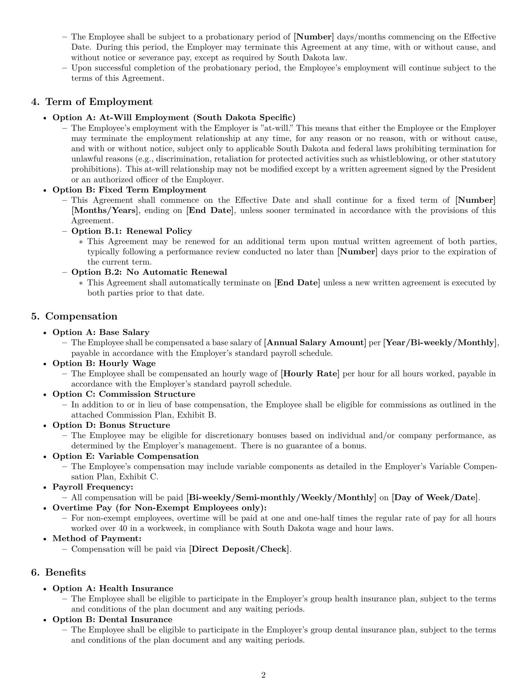 Preview page 2 of Pro South Dakota employment contract template