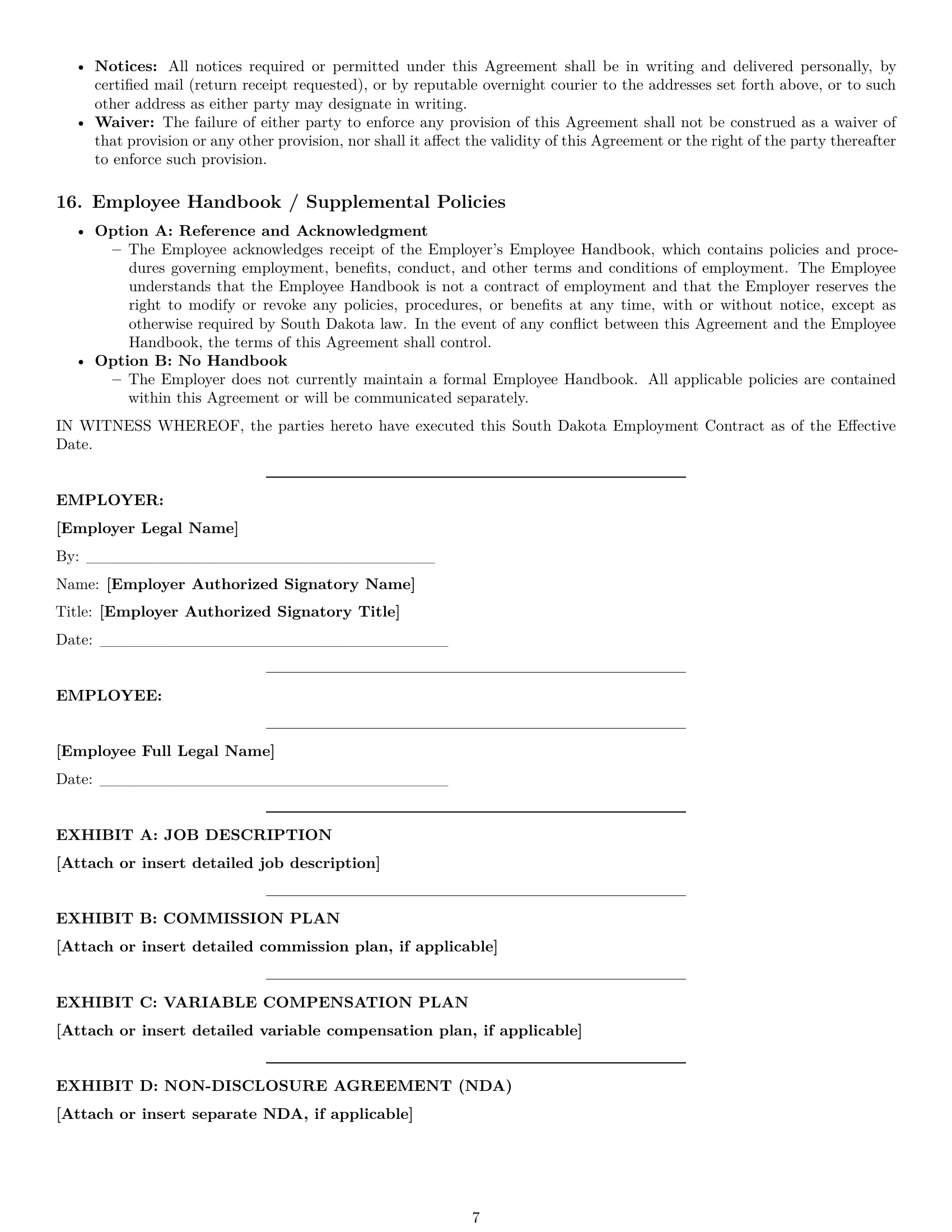 Preview page 7 of Pro South Dakota employment contract template