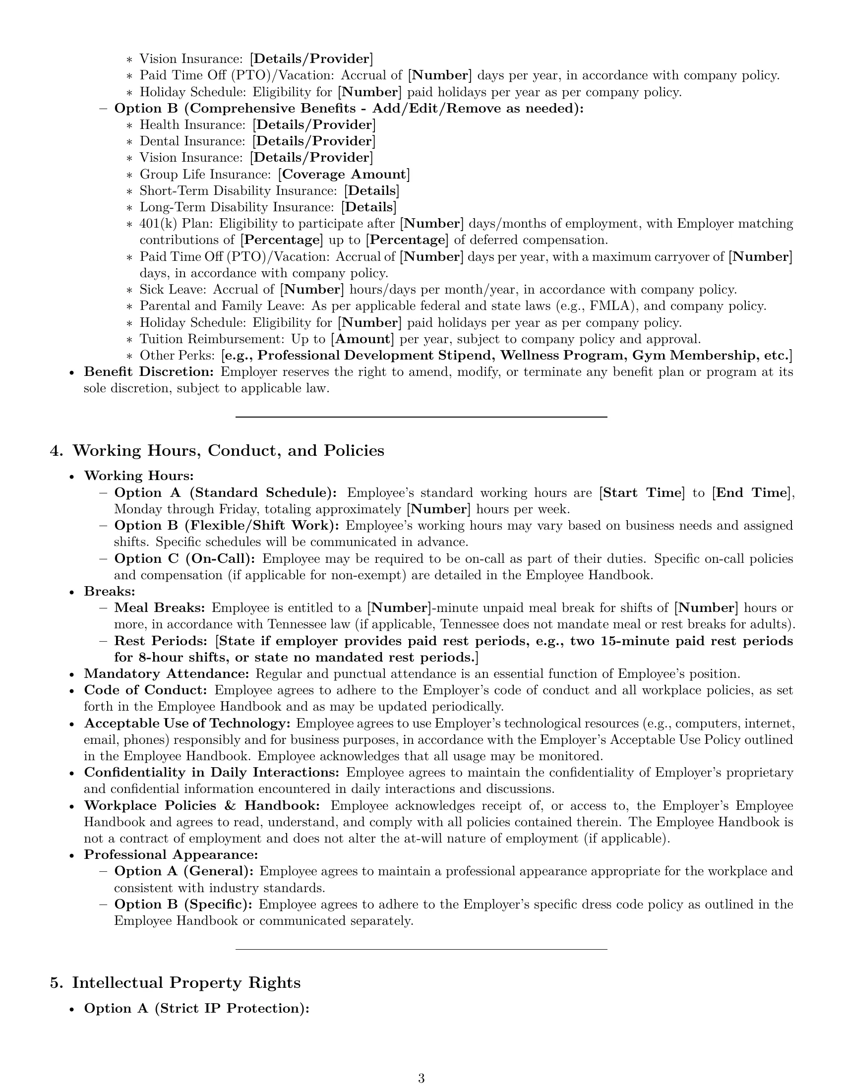 Preview page 3 of Pro Tennessee employment contract template