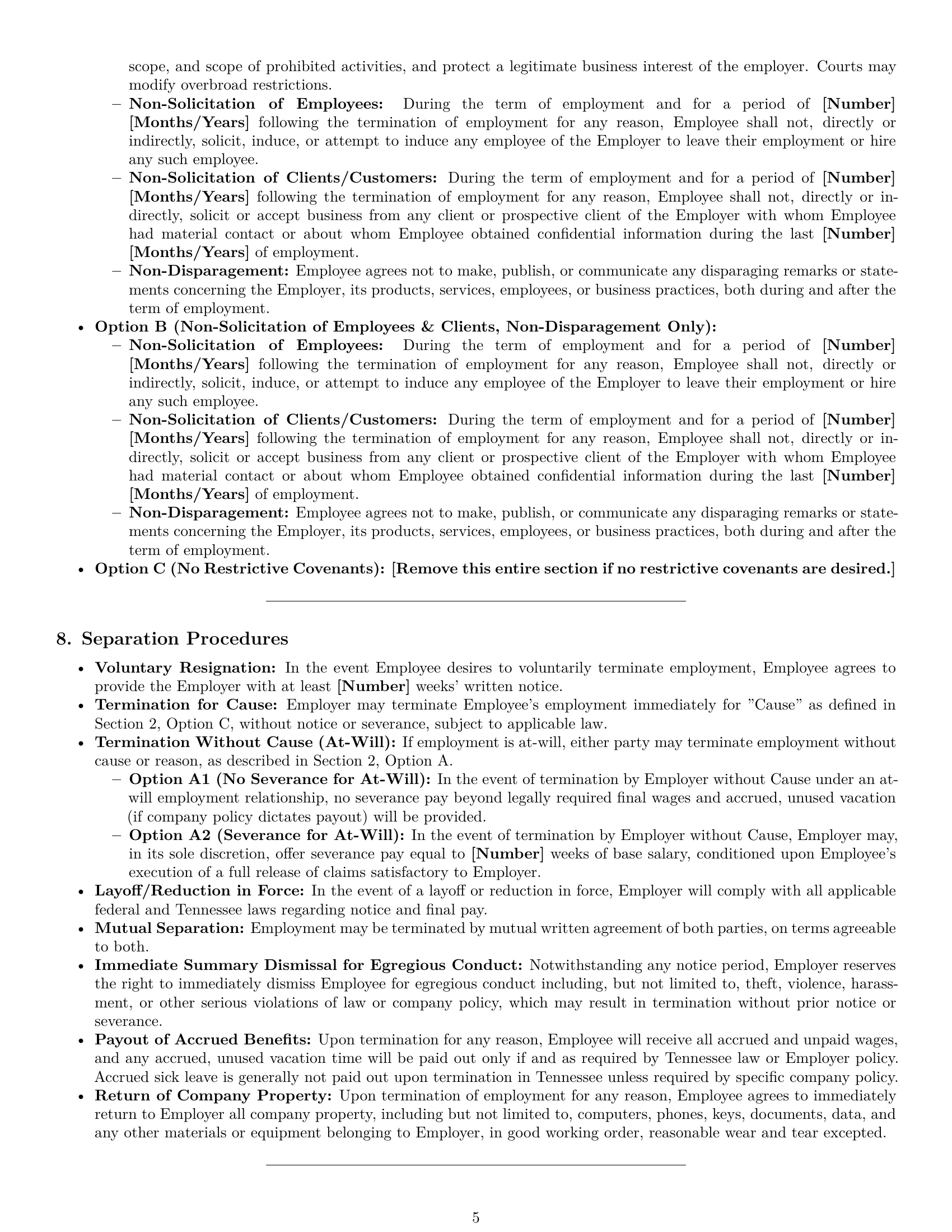 Preview page 5 of Pro Tennessee employment contract template