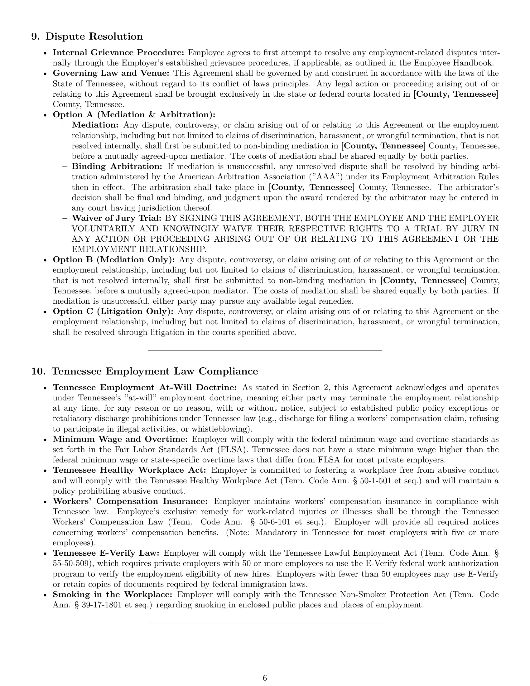 Preview page 6 of Pro Tennessee employment contract template