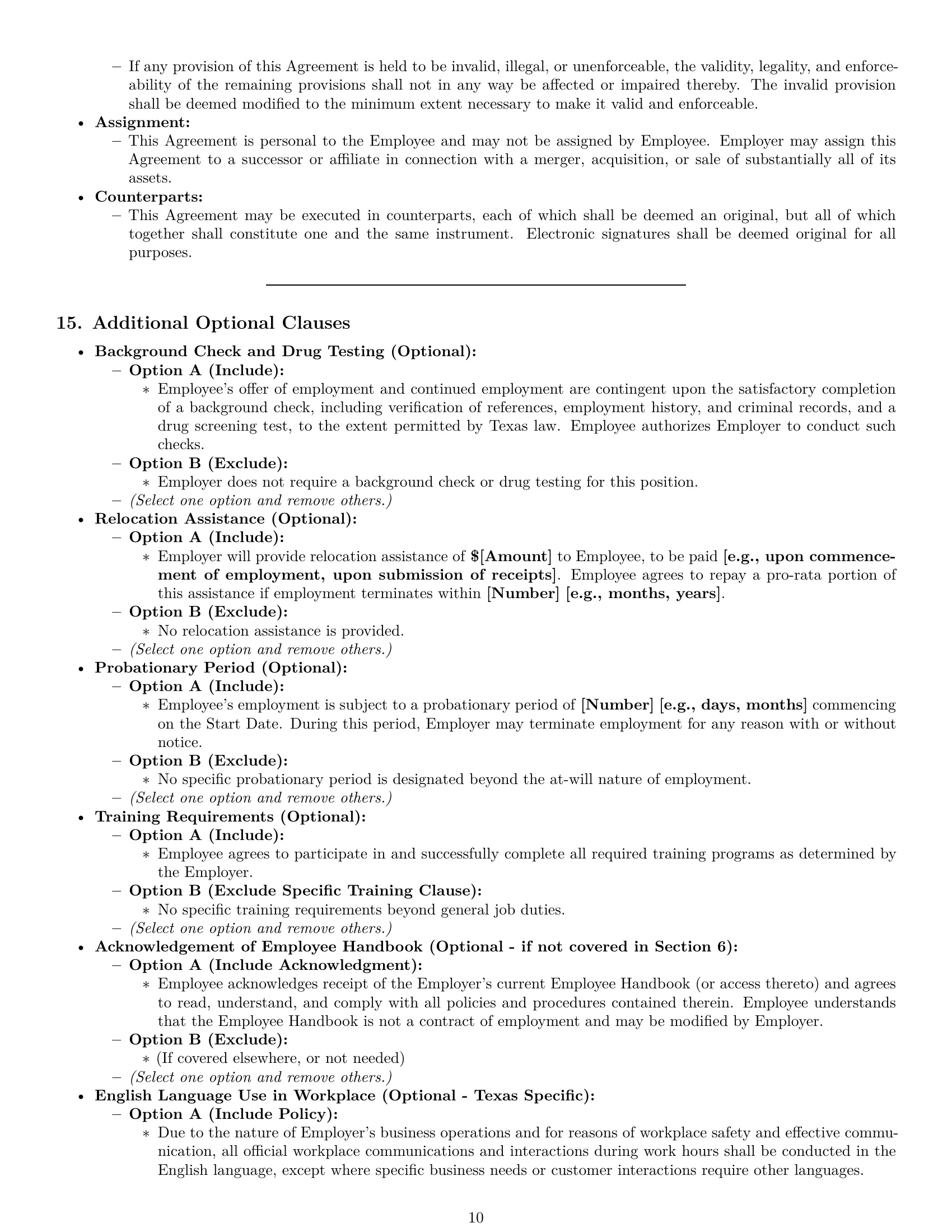 Preview page 10 of Pro Texas employment contract template