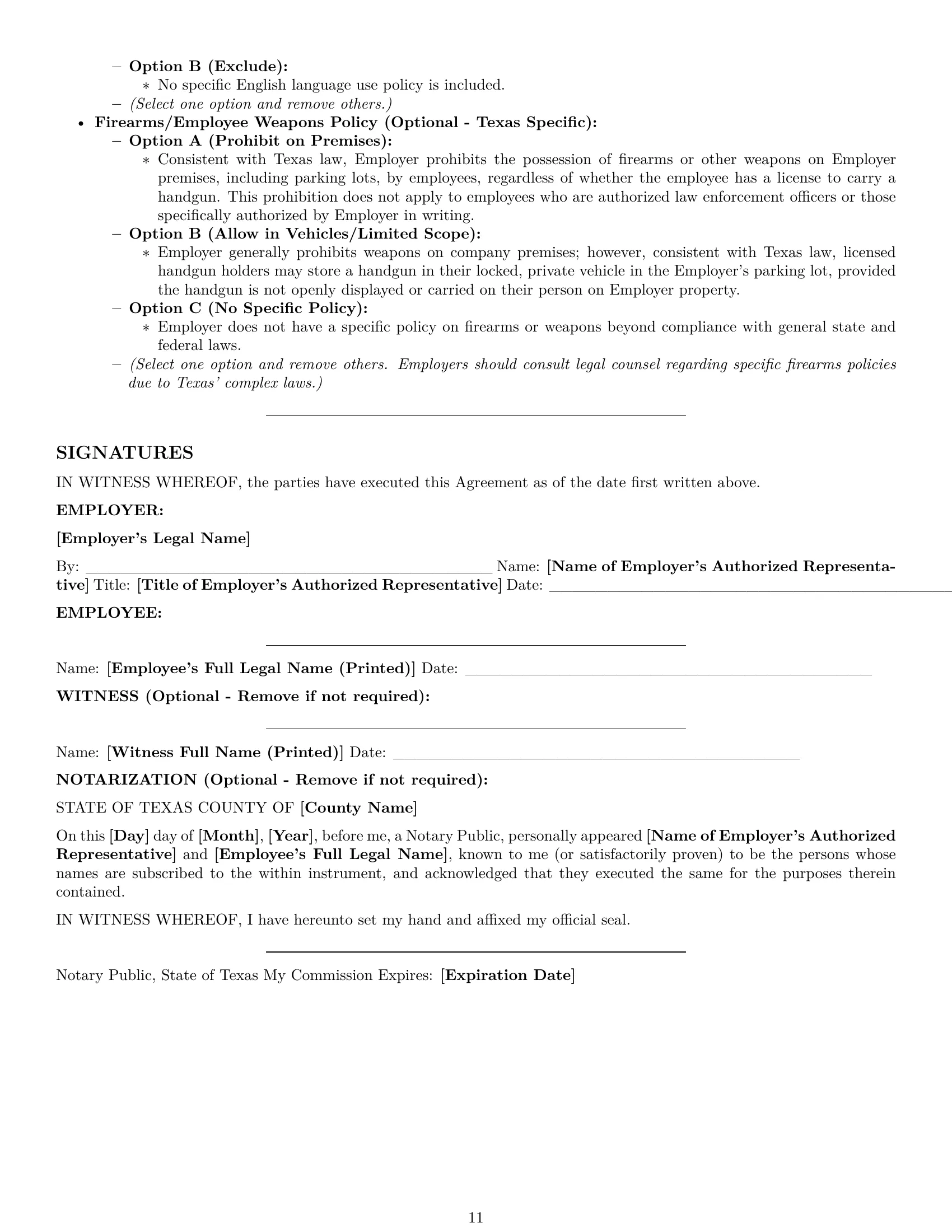 Preview page 11 of Pro Texas employment contract template