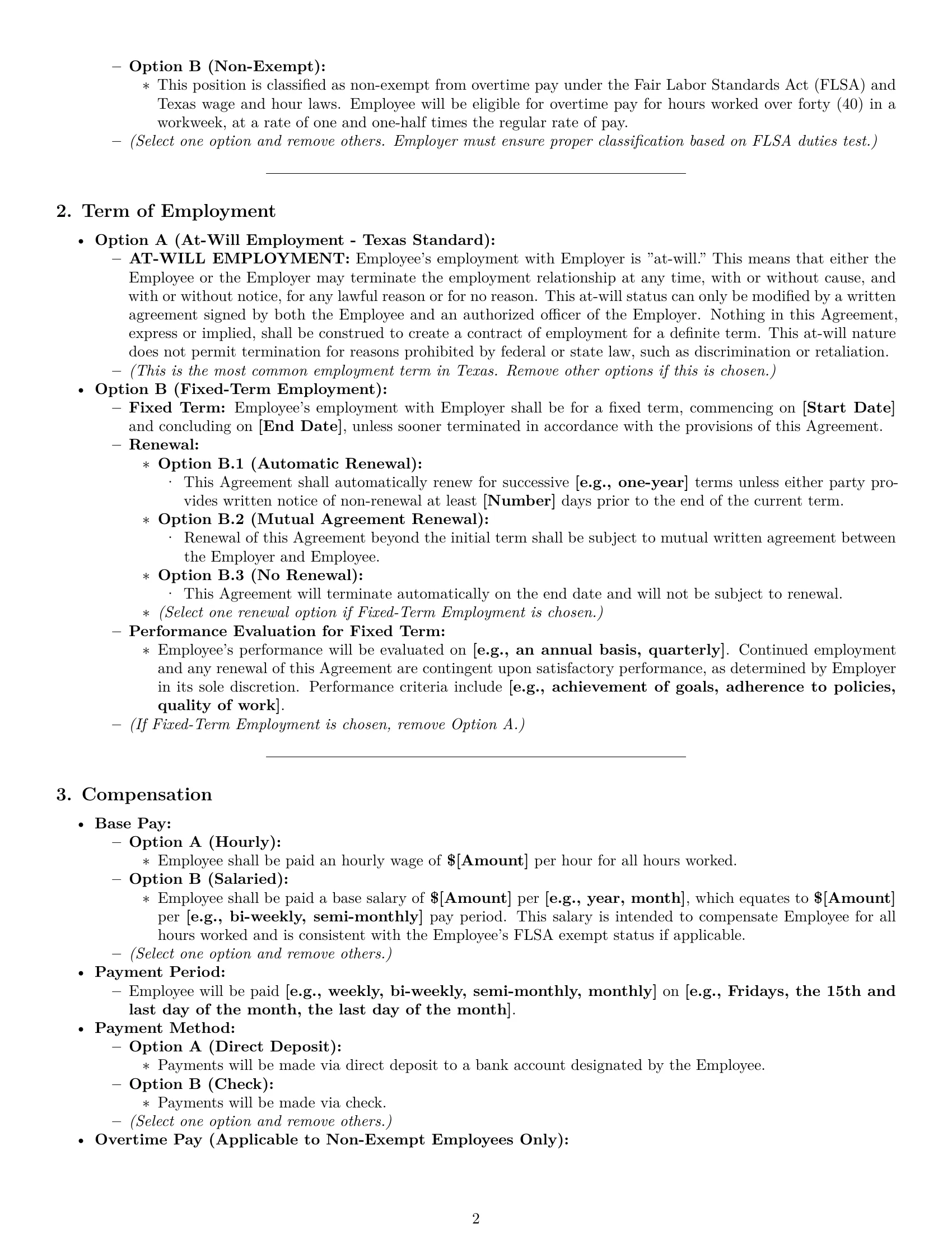 Preview page 2 of Pro Texas employment contract template