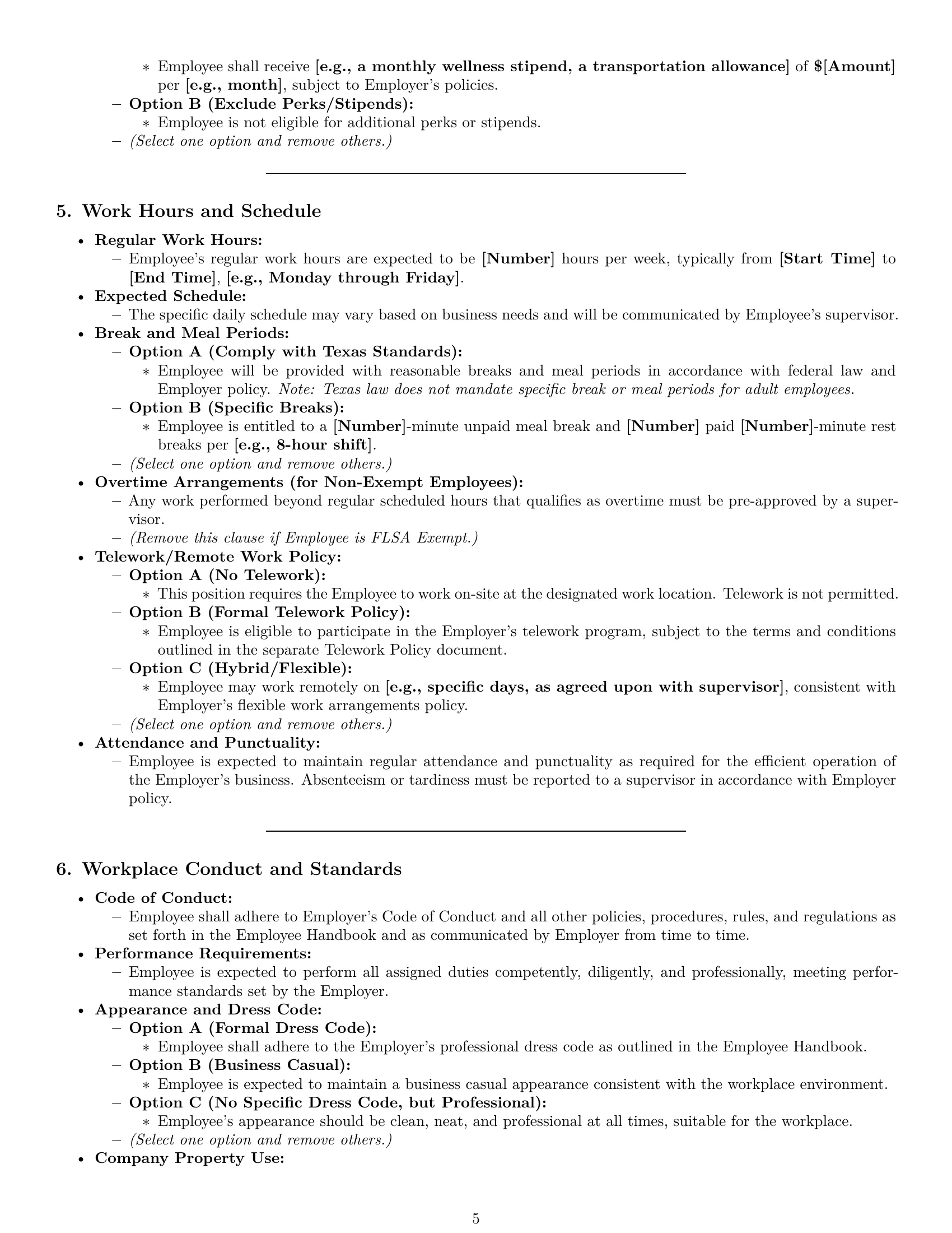Preview page 5 of Pro Texas employment contract template