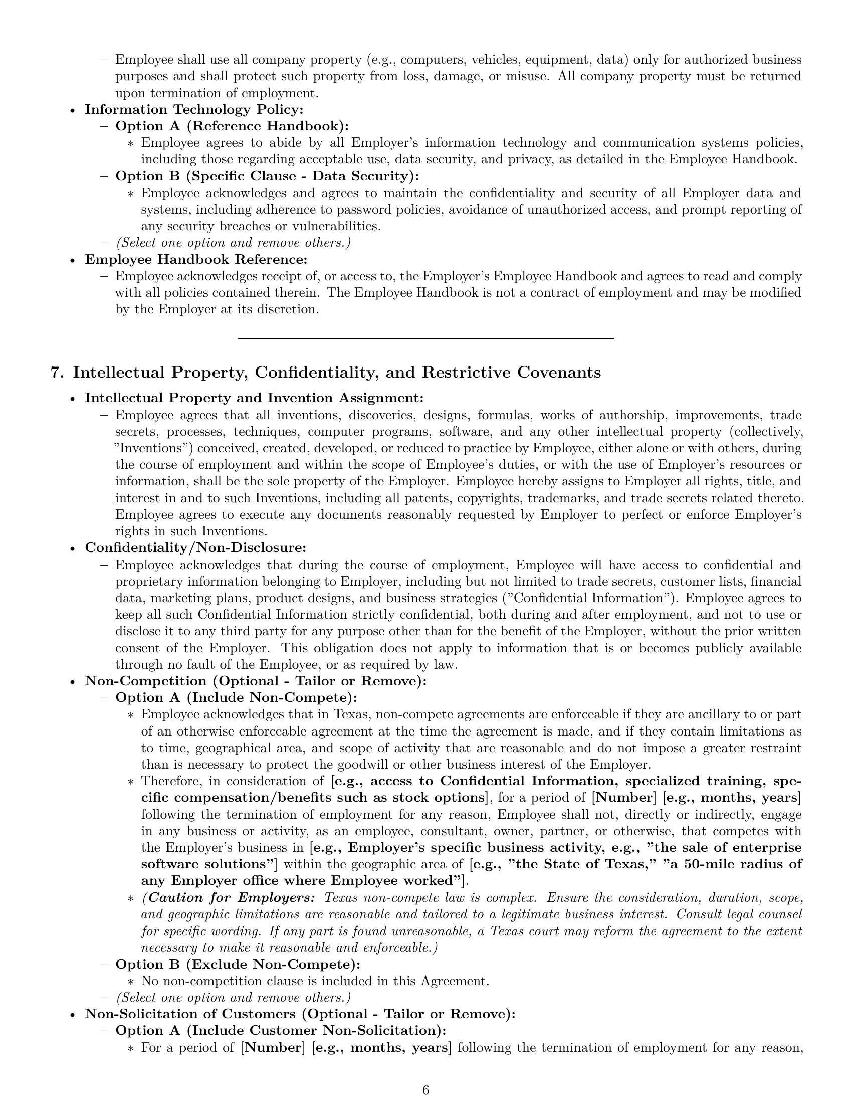 Preview page 6 of Pro Texas employment contract template